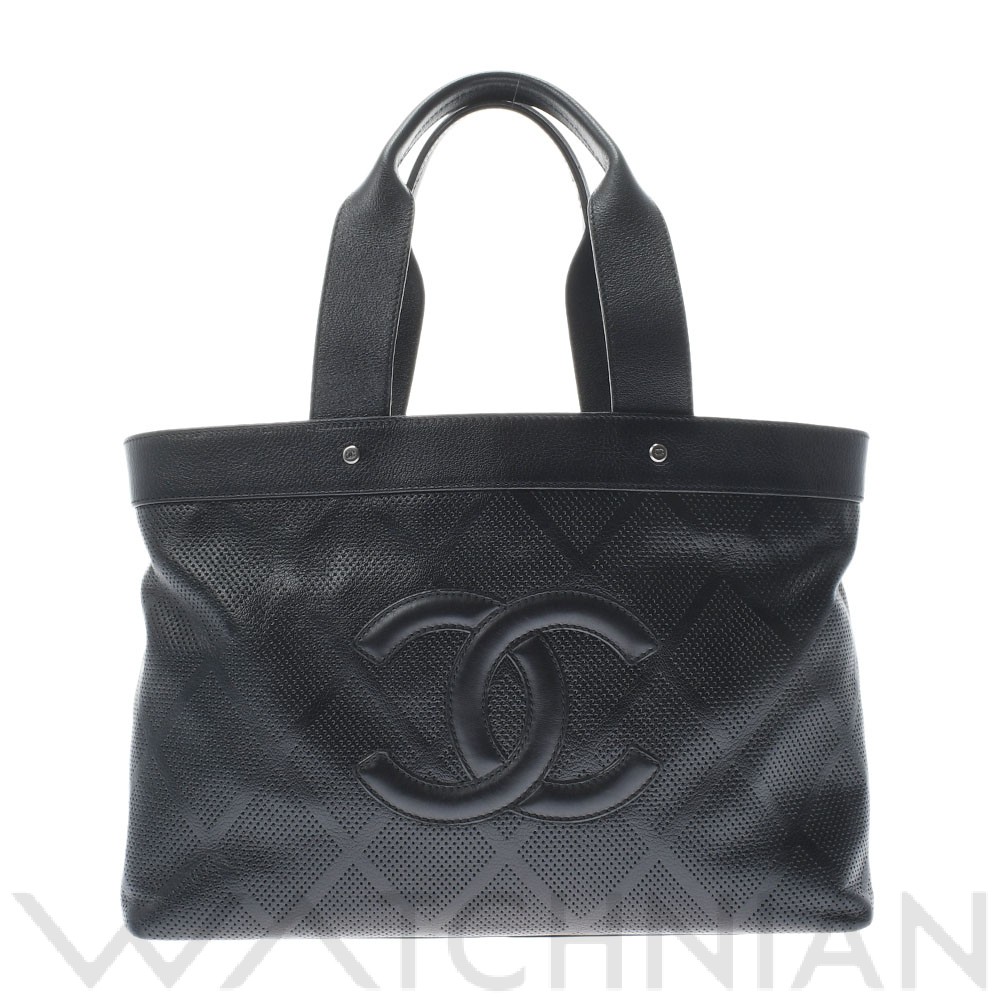 トートバッグ ブラック/シルバー金具 A33936 レザー CHANEL シャネル レディース 【中古】