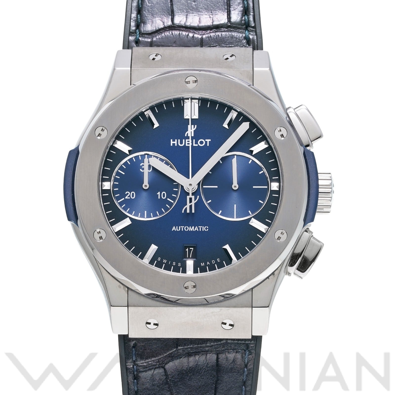 クラシックフュージョン チタニウム クロノグラフ ディープブルー 521.NX.6670.LR.JPN18 ブルー ウブロ HUBLOT メンズ 【中古】