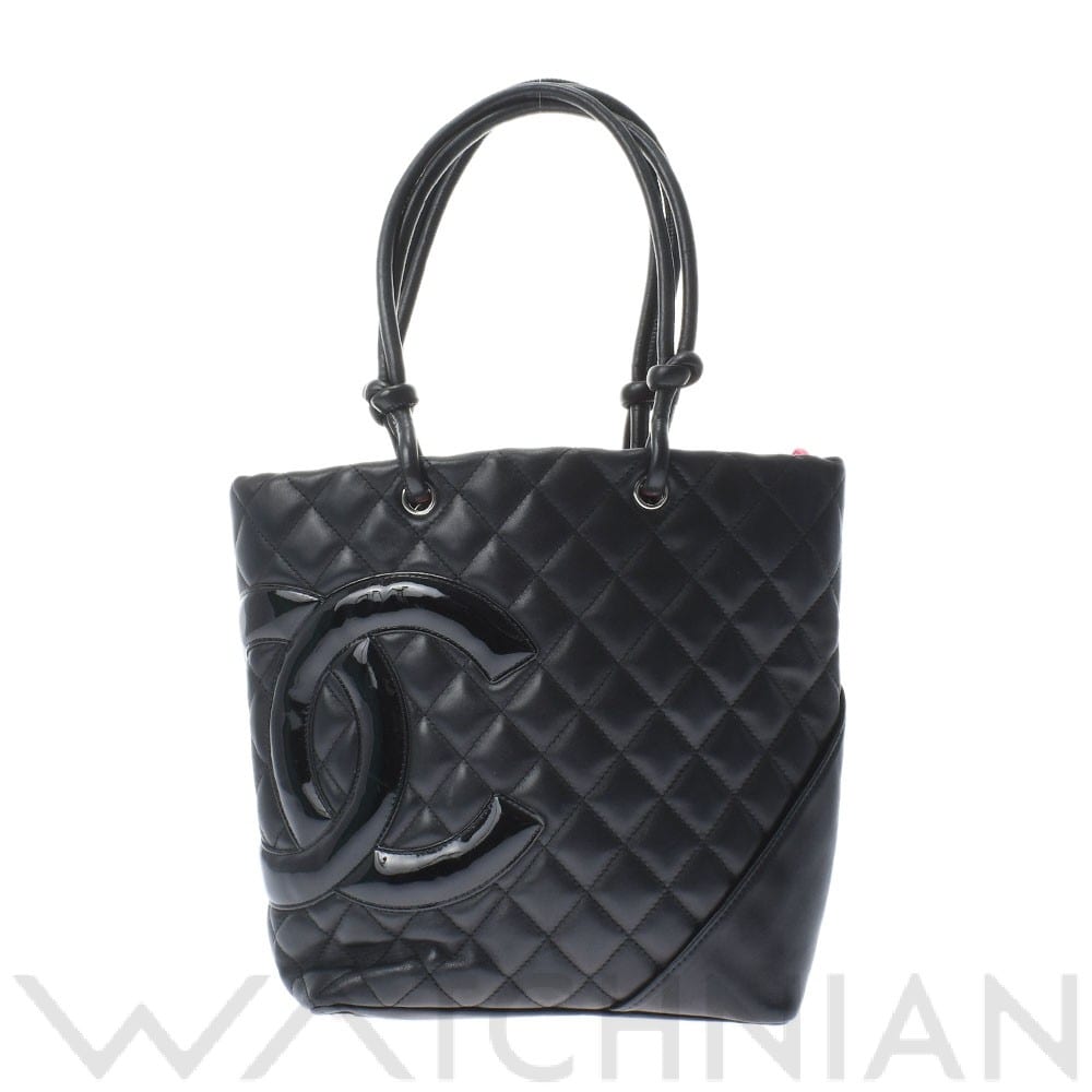 カンボンライン ミディアムトート 黒 A25166 カーフスキン CHANEL シャネル レディース 【中古】