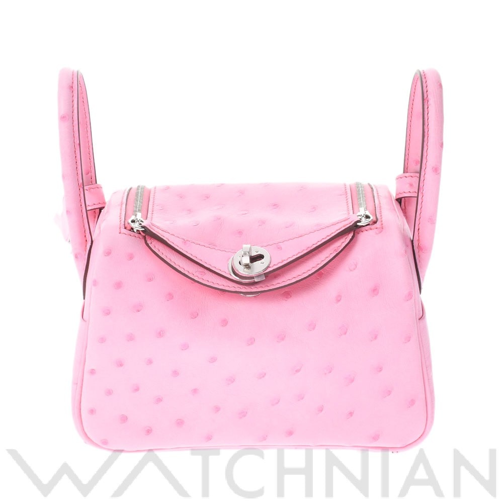 リンディ ミニ 2WAY ローズ バブルガム/パラジウム金具 オーストリッチ HERMES エルメス レディース 【新品】