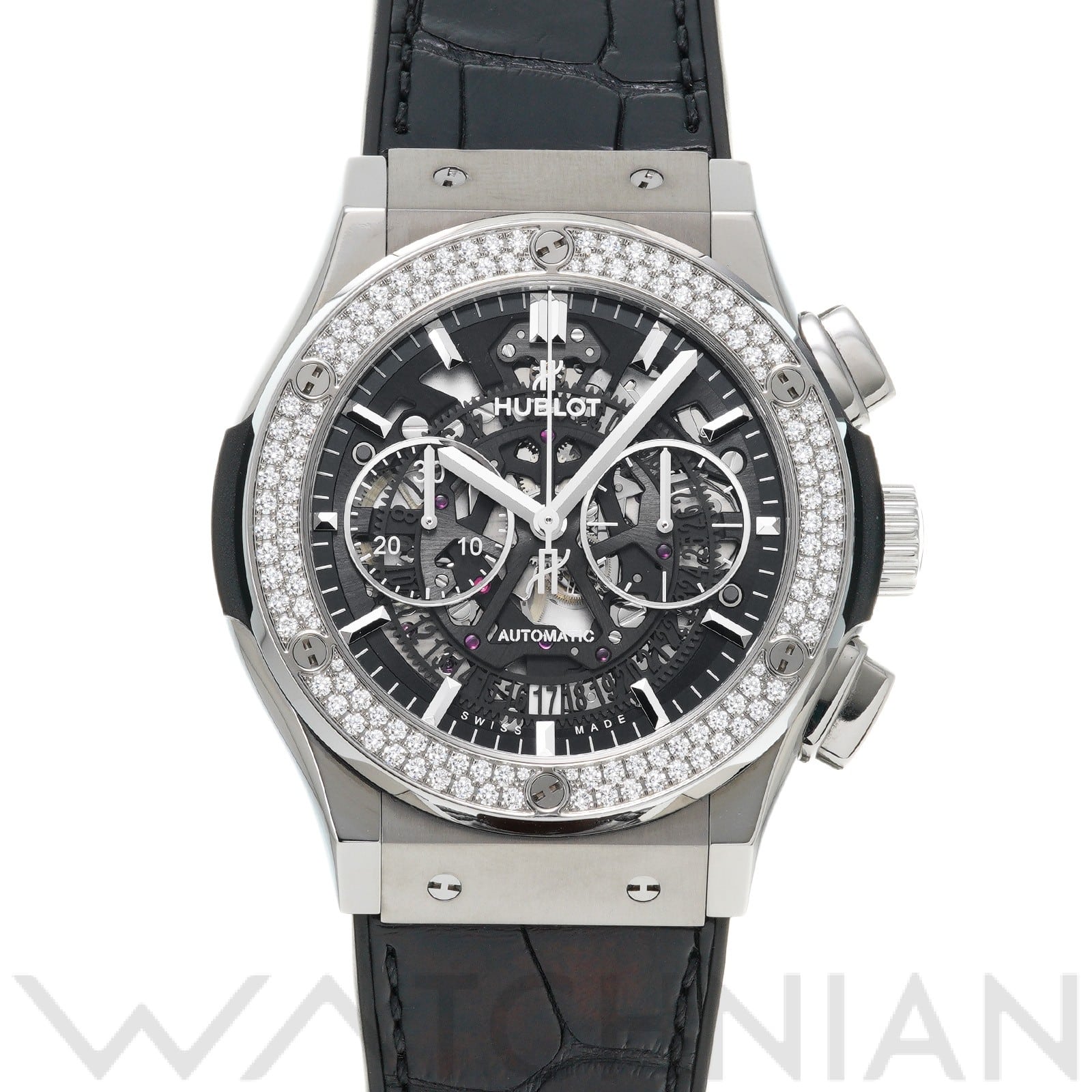 クラシックフュージョン アエロフュージョン チタニウム ダイヤモンド 525.NX.0170.LR.1104 スケルトン ウブロ HUBLOT メンズ 【中古】