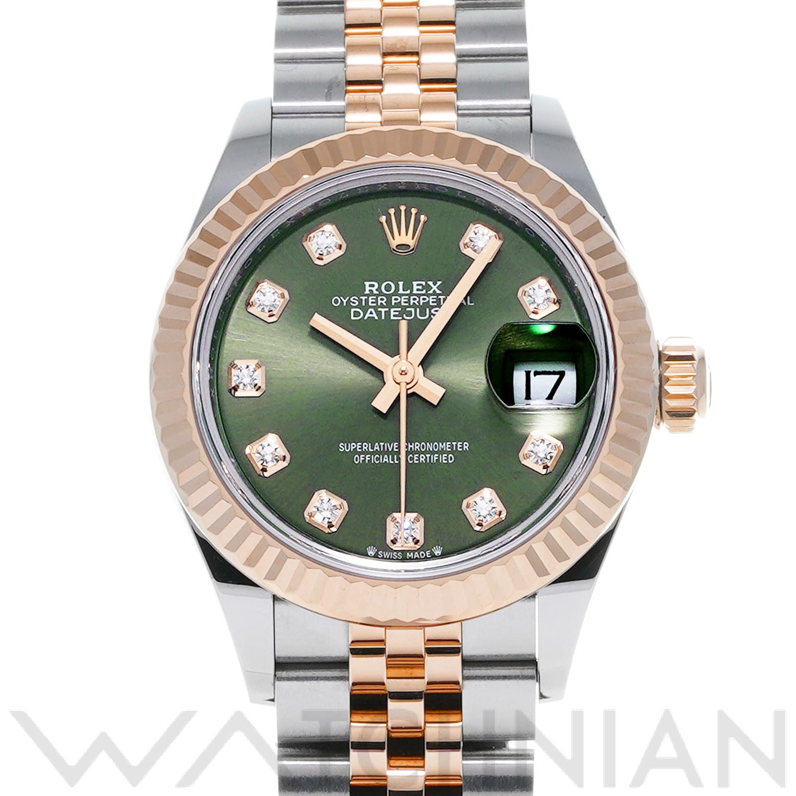 ロレックス レディ デイトジャスト 28 279171G オリーブグリーン/ダイヤモンド レディース 時計 【中古】【wristwatch】