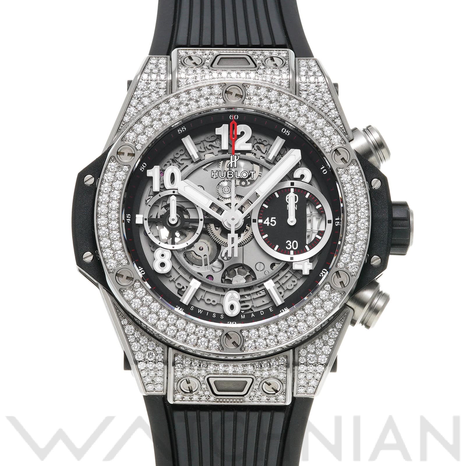 ビッグバン ウニコ チタニウム パヴェ 441.NX.1170.RX.1704 マットブラックスケルトン ウブロ HUBLOT メンズ 【中古】