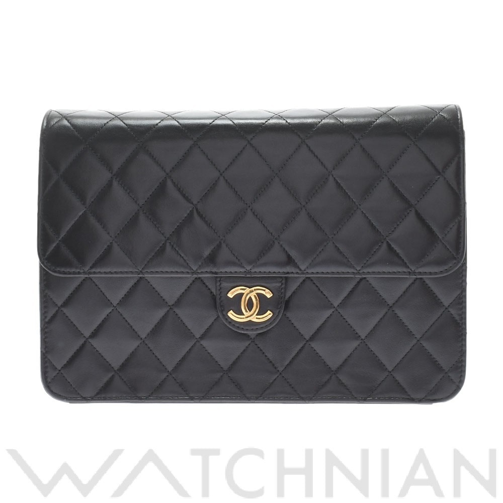 マトラッセ プッシュロックチェーンショルダー ブラック/ゴールド金具 A2200 ラムスキン CHANEL シャネル レディース 【中古】