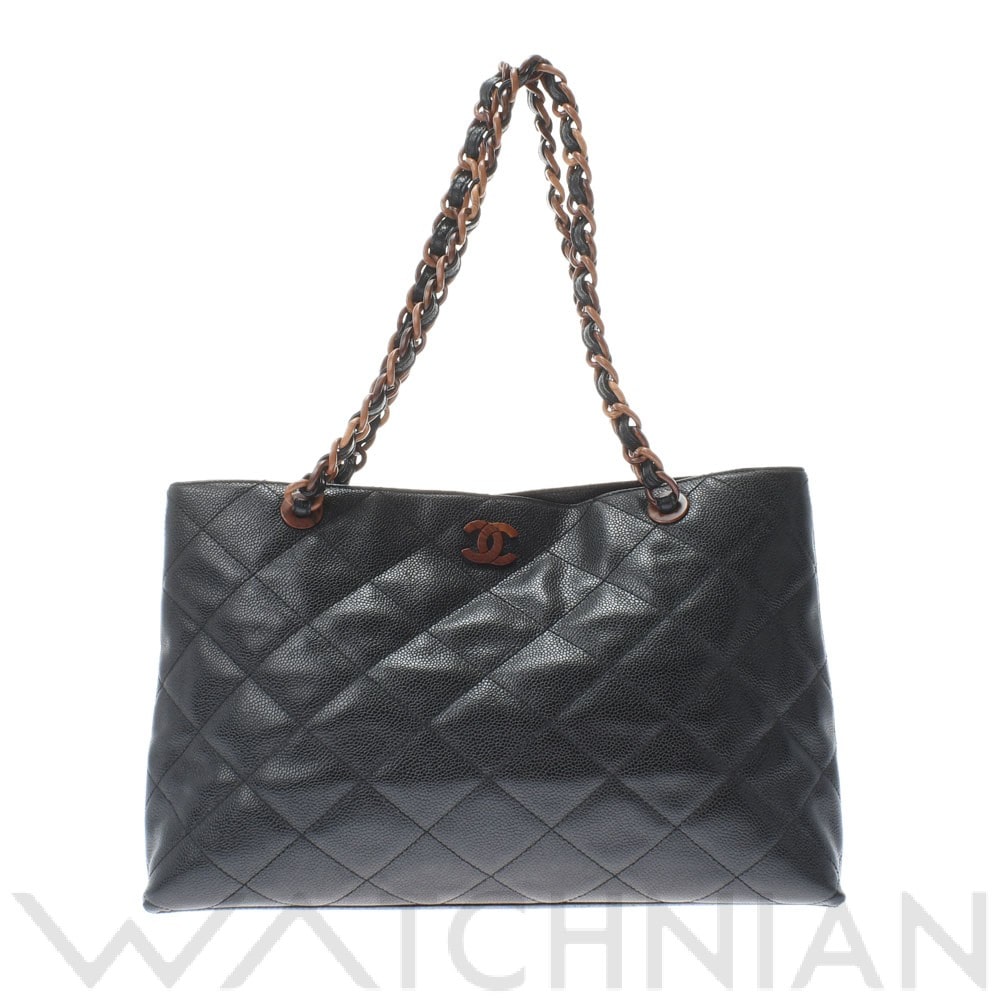 チェーントート ブラック キャビアスキン/ウッドプラ CHANEL シャネル レディース 【中古】