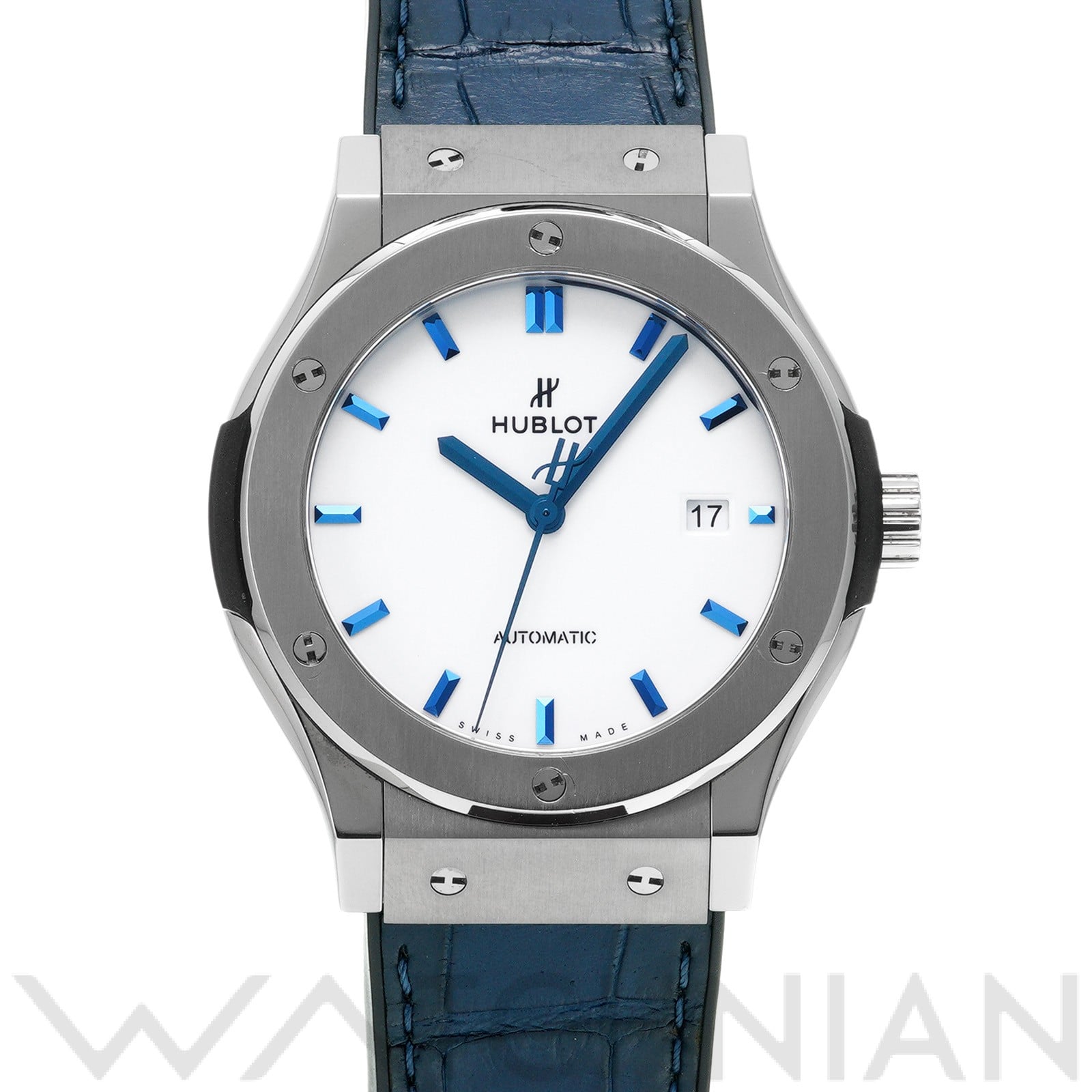 クラシックフュージョン チタニウム ホワイトシャイニー ブルー 542.NX.2210.LR.JPN17 ホワイト ウブロ HUBLOT メンズ 【中古】