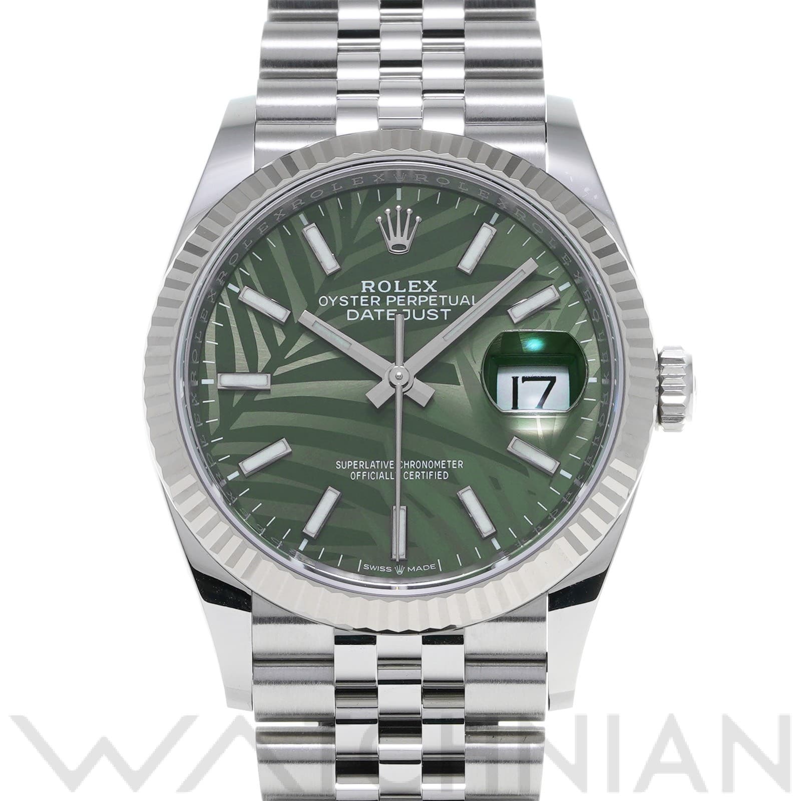 ロレックス デイトジャスト 36 126234 オリーブグリーン パームモチーフ メンズ 時計 【中古】【wristwatch】