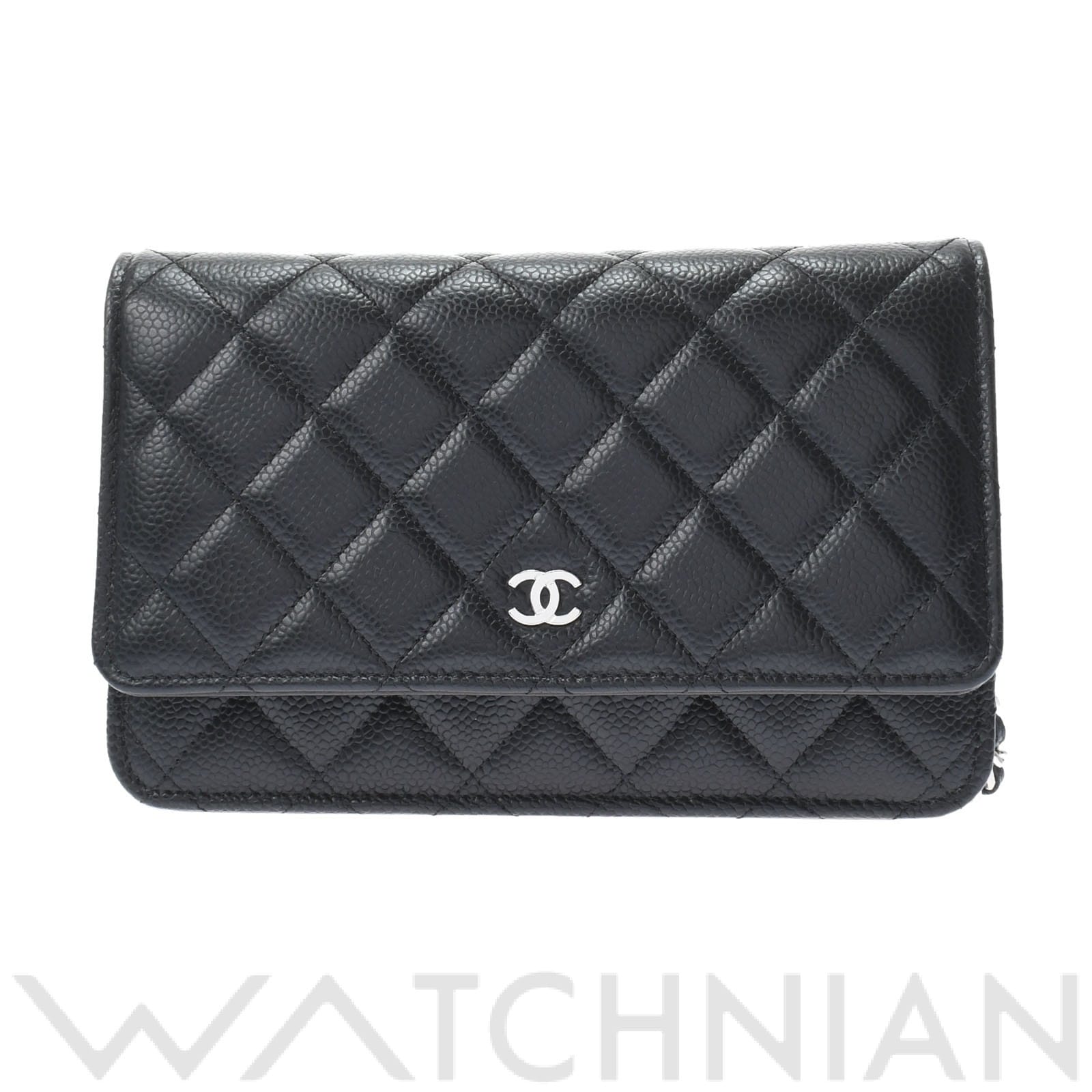 シャネル マトラッセ チェーンウォレット 黒/シルバー金具 AP0250 キャビアスキン レディース バッグ 【中古】【bag】