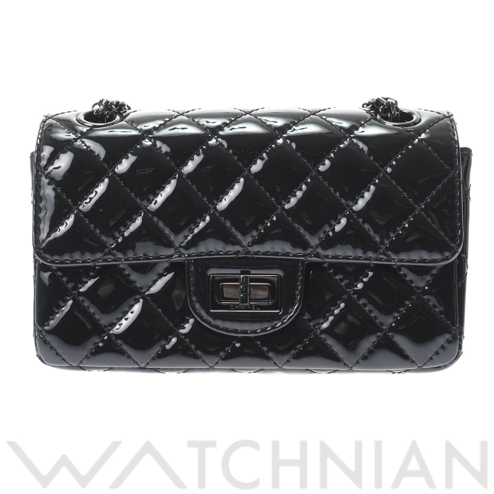 2.55Wチェーンショルダーバッグ 黒 パテント CHANEL シャネル レディース 【中古】