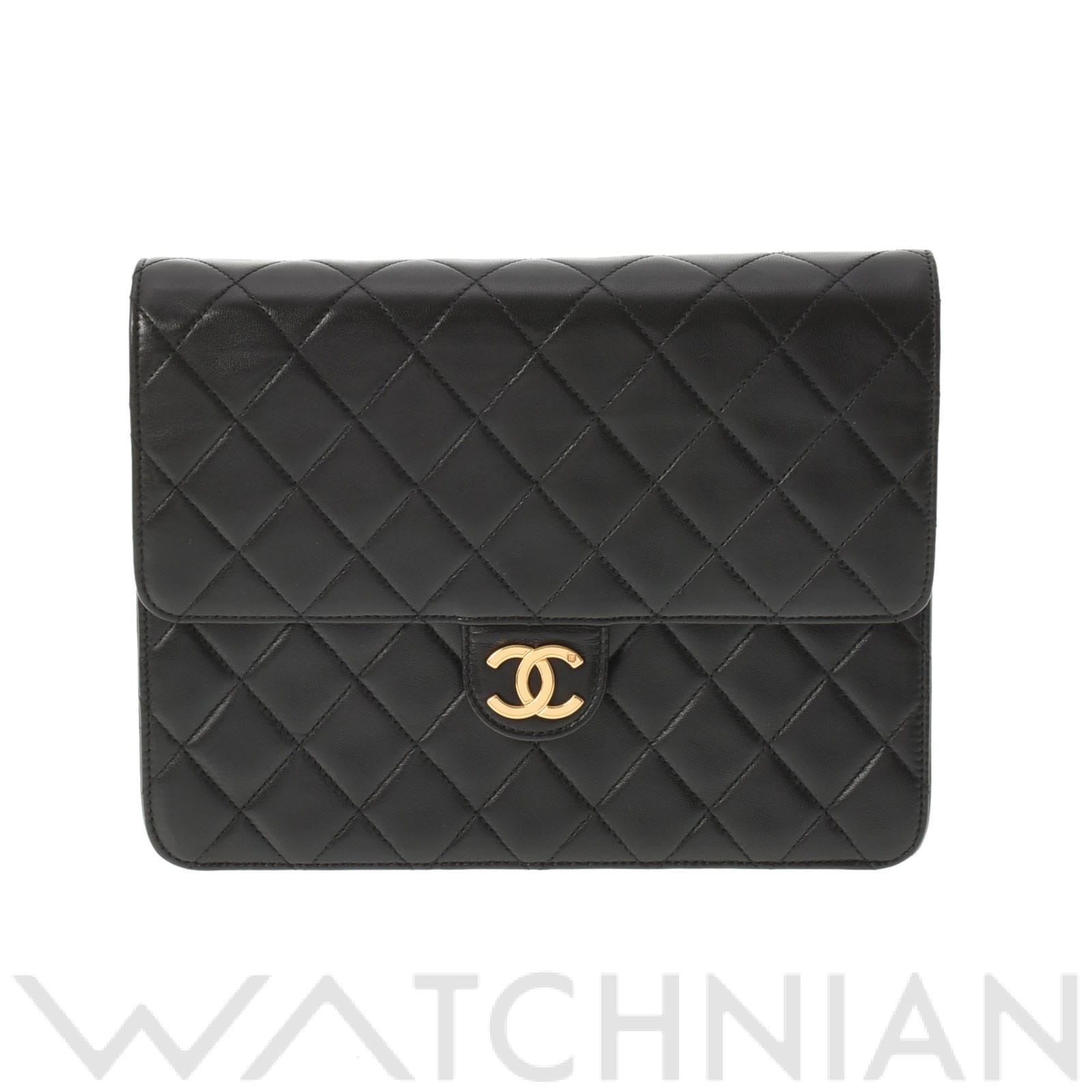 マトラッセ プッシュロックチェーンショルダー ブラック/ゴールド金具 ラムスキン CHANEL シャネル レディース 【中古】