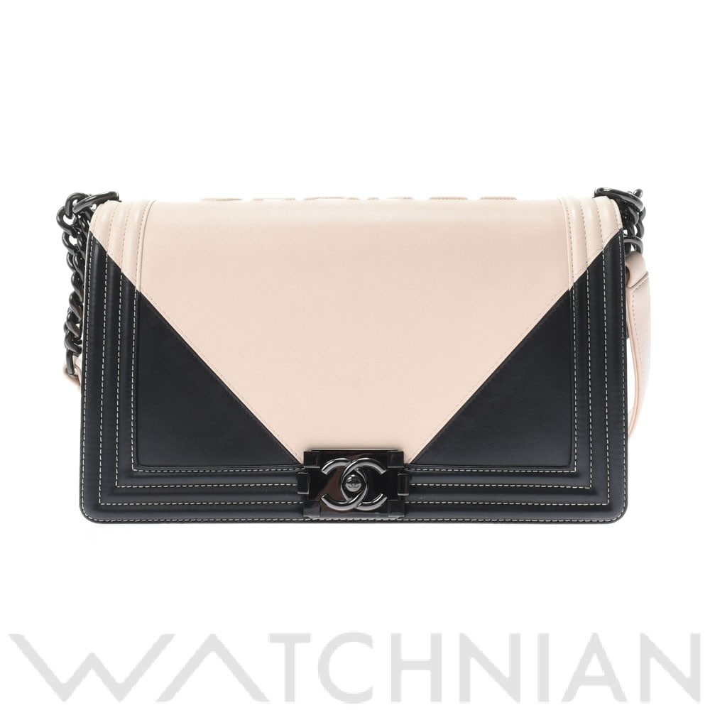 シャネル / CHANEL ボーイシャネル チェーンショルダーバッグ ベージュ/ブラック/ブラック金具 カーフ レディース バッグ 【中古】【bag】