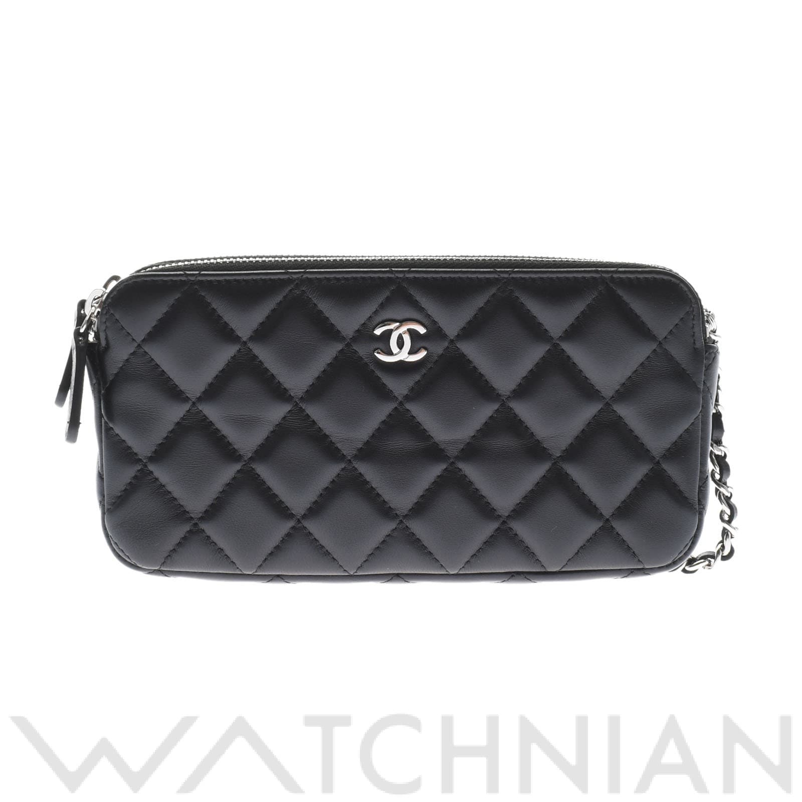シャネル チェーンウォレット ブラック/シルバー金具 A82527 ラムスキン レディース バッグ 【中古】【bag】