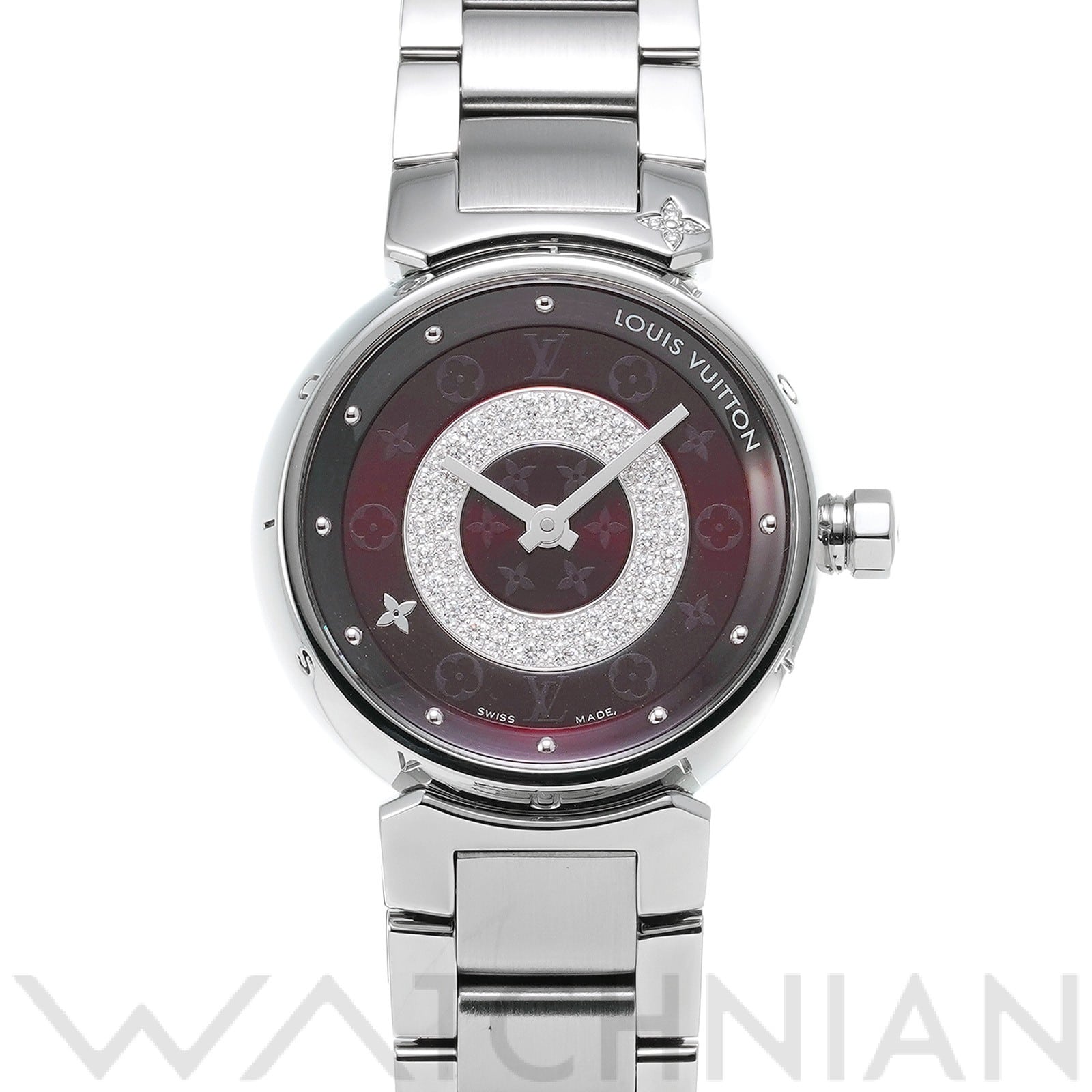 ルイ ヴィトン タンブール ディスク PM Q121U アマラント/ダイヤモンド レディース 時計 【中古】【wristwatch】
