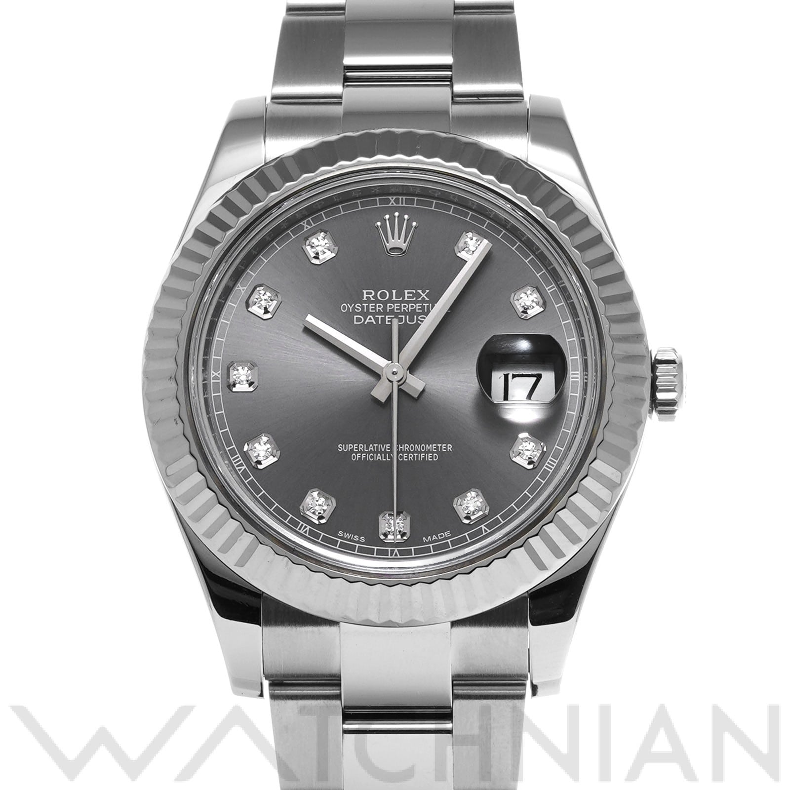 ロレックス デイトジャスト II 116334G ダークロジウム/ダイヤモンド メンズ 時計 【中古】【wristwatch】