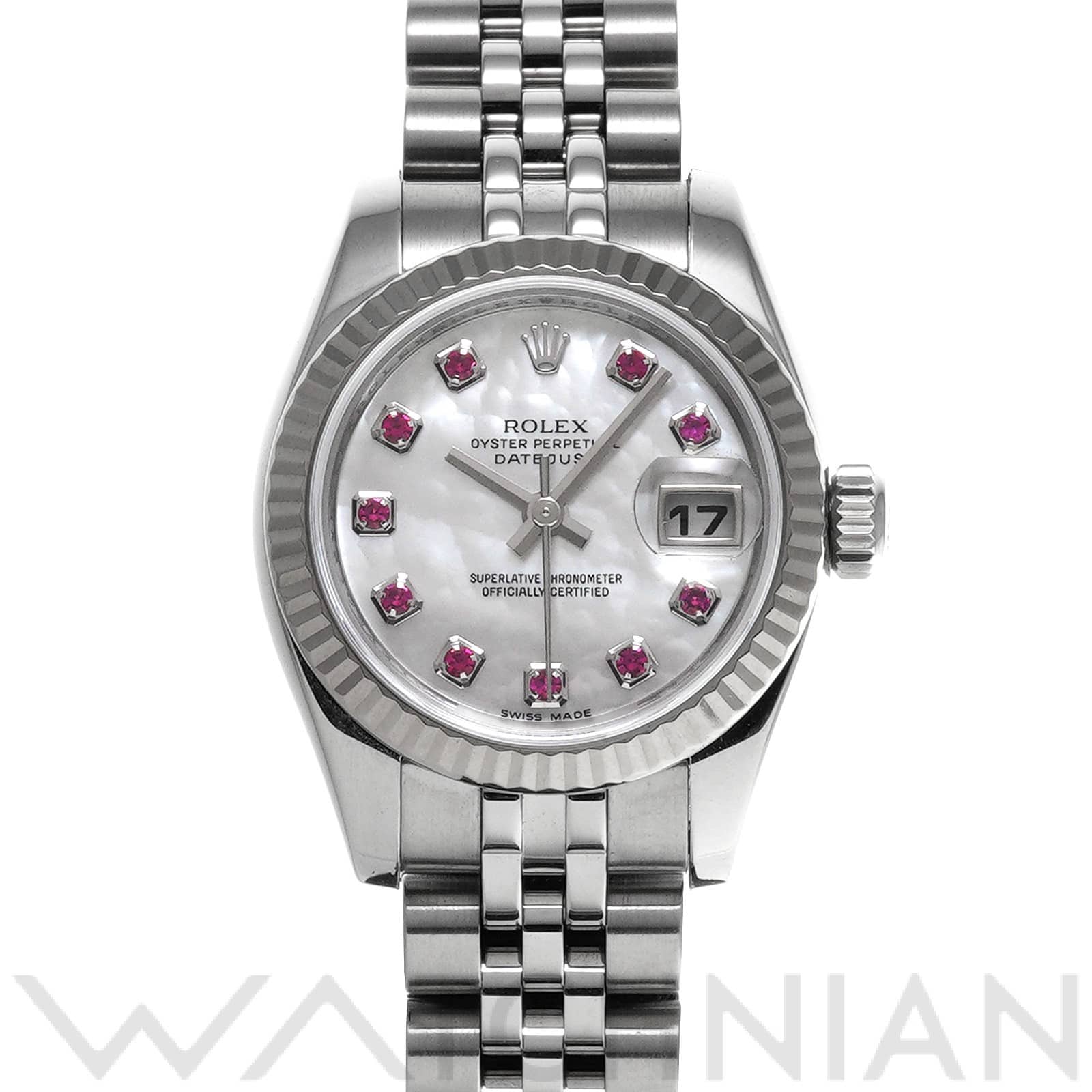 ロレックス レディ デイトジャスト 26 179174NGR ホワイトシェル/ルビー レディース 時計 【中古】【wristwatch】