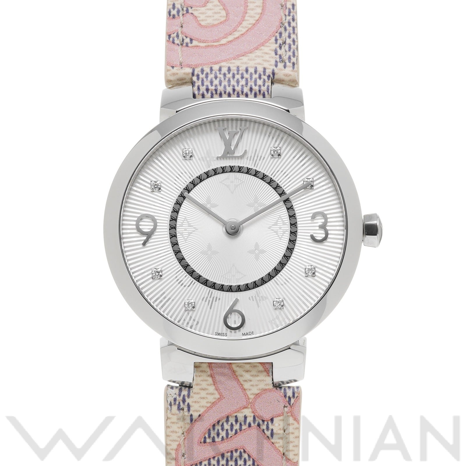 ルイ ヴィトン タンブール スリム MM Q13MJJ シルバー/ダイヤモンド レディース 時計 【中古】【wristwatch】