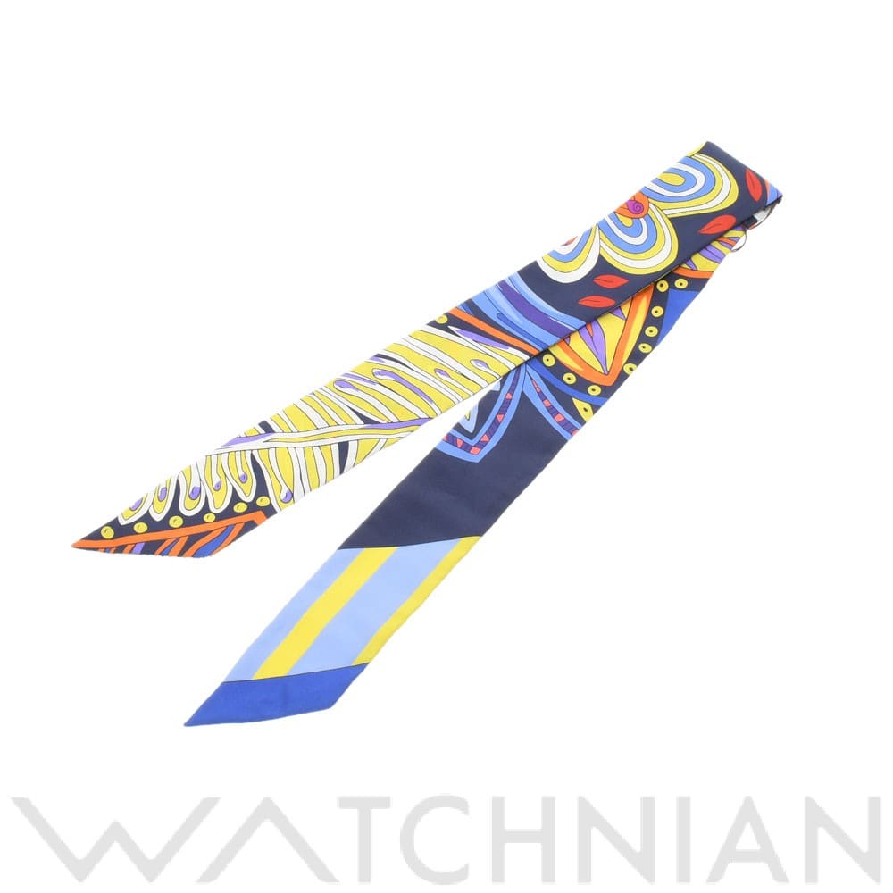 エルメス / HERMES ツイリー LE JARDIN DE LA MAHARPA ブルー/イエロー シルク100％ レディース 【新品】【other】