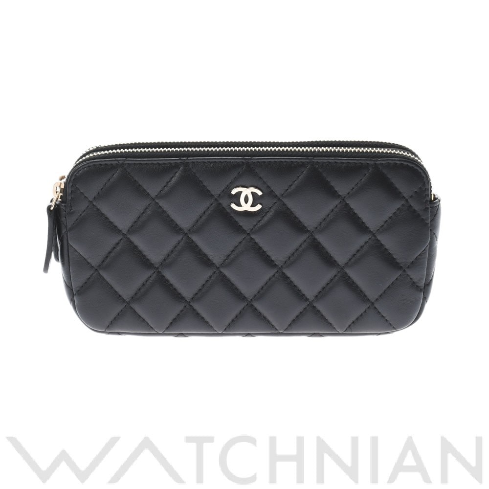 シャネル チェーンウォレット ブラック/ゴールド金具 A82527 ラムスキン レディース バッグ 【中古】【bag】