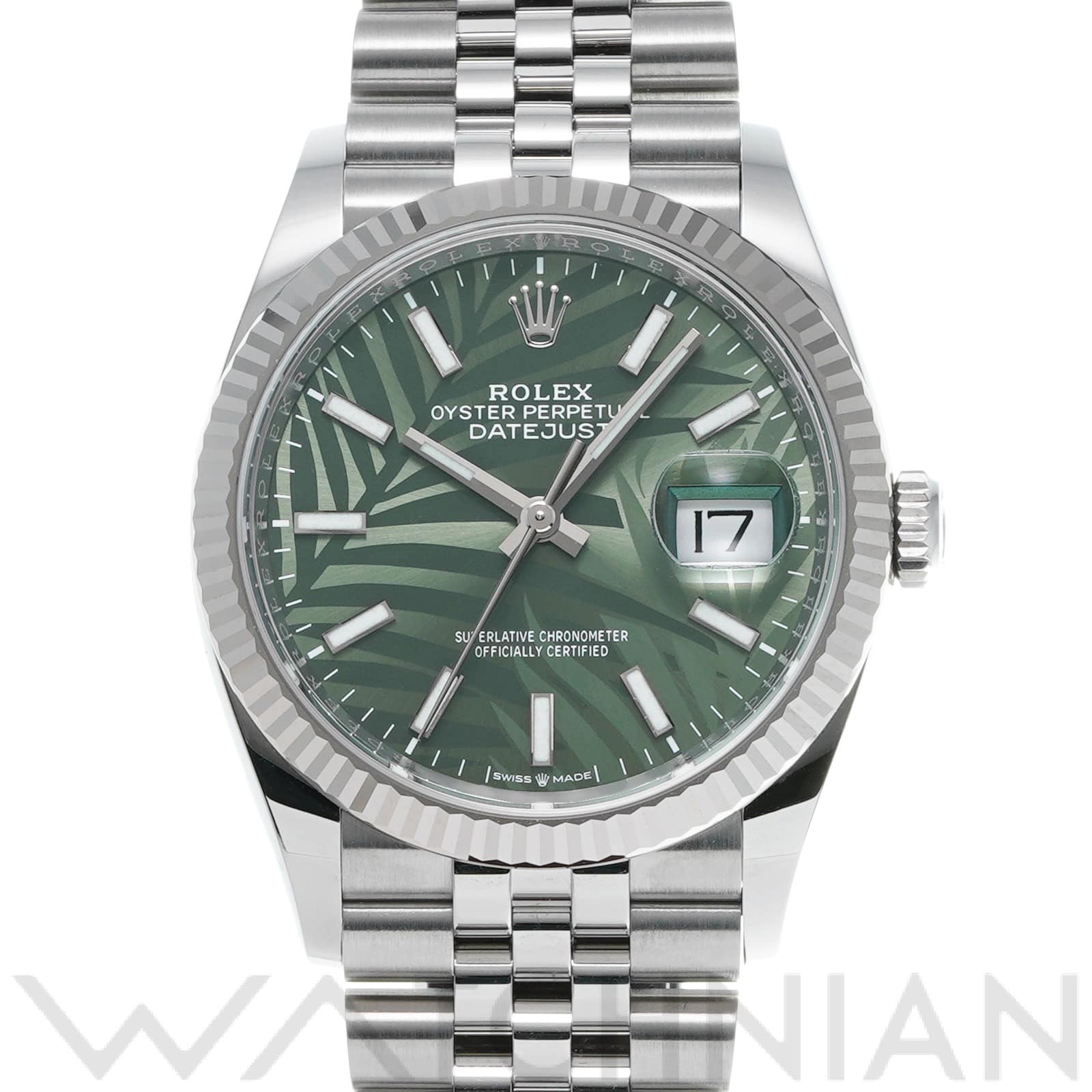 ロレックス デイトジャスト 36 126234 オリーブグリーン パームモチーフ メンズ 時計 【中古】【wristwatch】