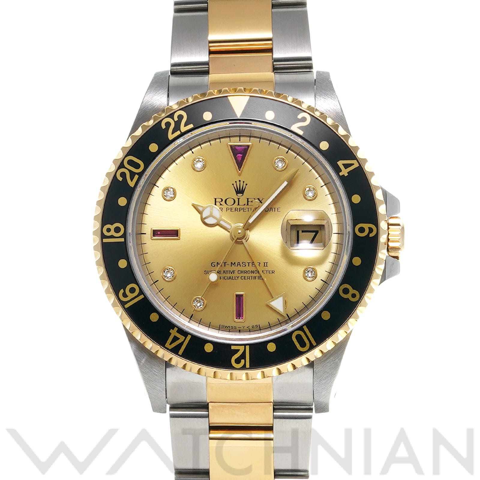 GMTマスターII 16713RG U番(1998年頃製造) シャンパン/ルビー/ダイヤモンド ロレックス ROLEX メンズ 【中古】