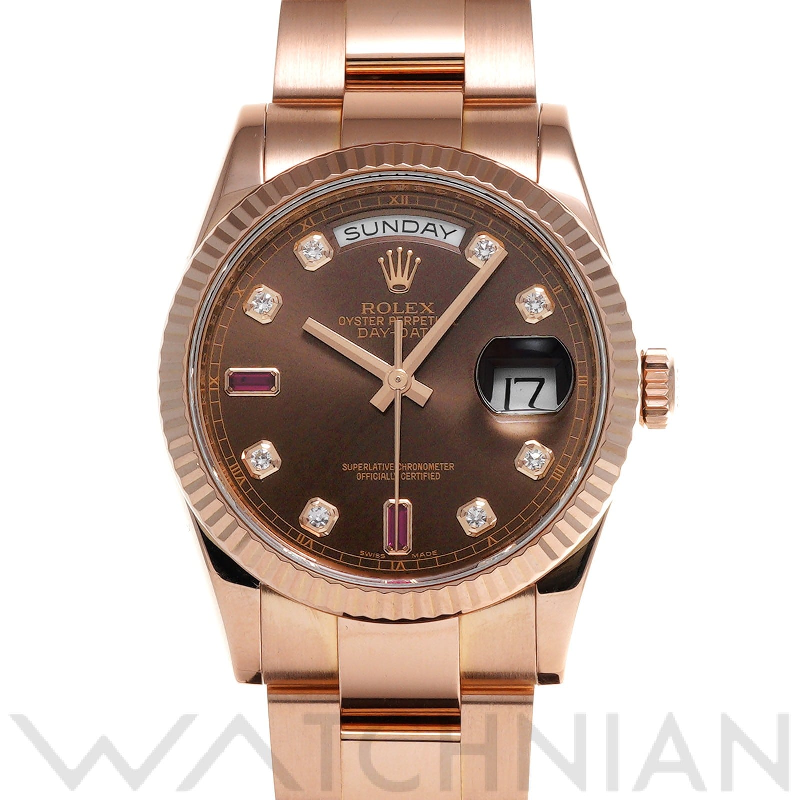 ロレックス デイデイト 36 118235FA チョコレート/ダイヤモンド/ルビー メンズ 時計 【中古】【wristwatch】