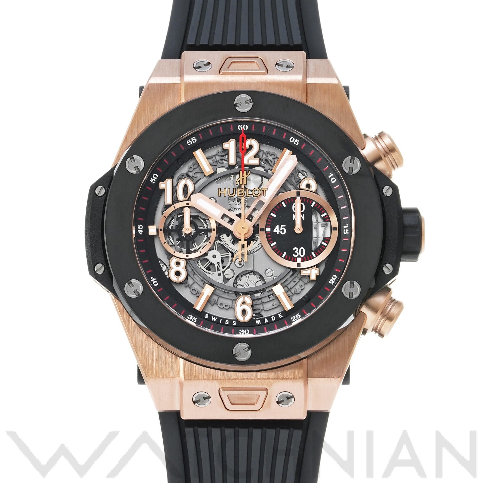ビッグバン ウニコ キングゴールド セラミック 411.OM.1180.RX マットブラックスケルトン ウブロ HUBLOT メンズ 【中古】