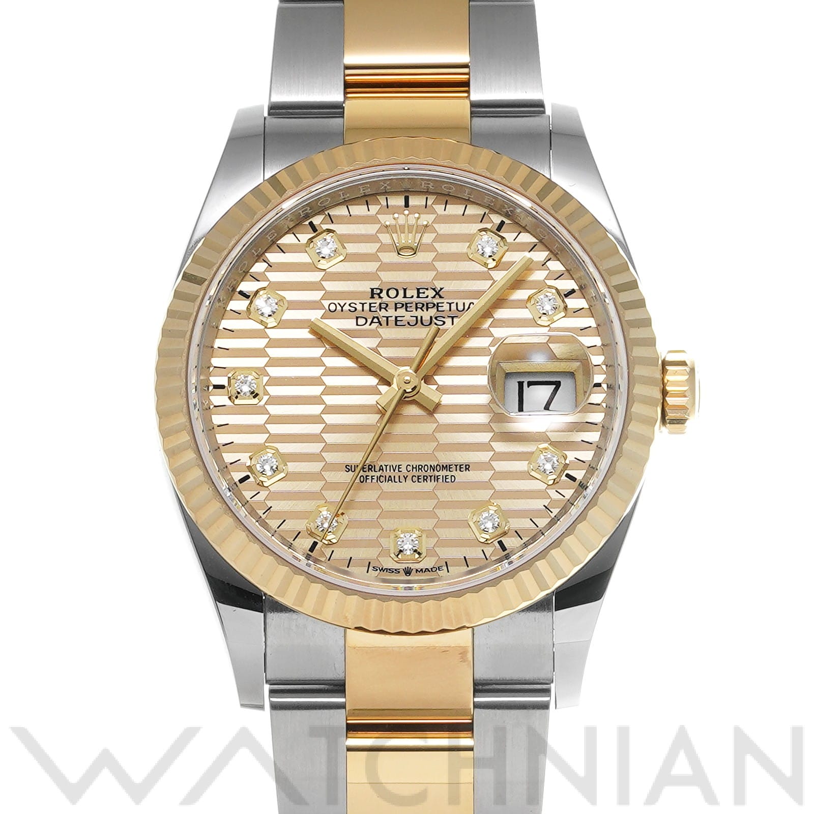 ロレックス デイトジャスト 36 126233G ゴールデン フルーテッドモチーフ/ダイヤモンド メンズ 時計 【未使用】【wristwatch】