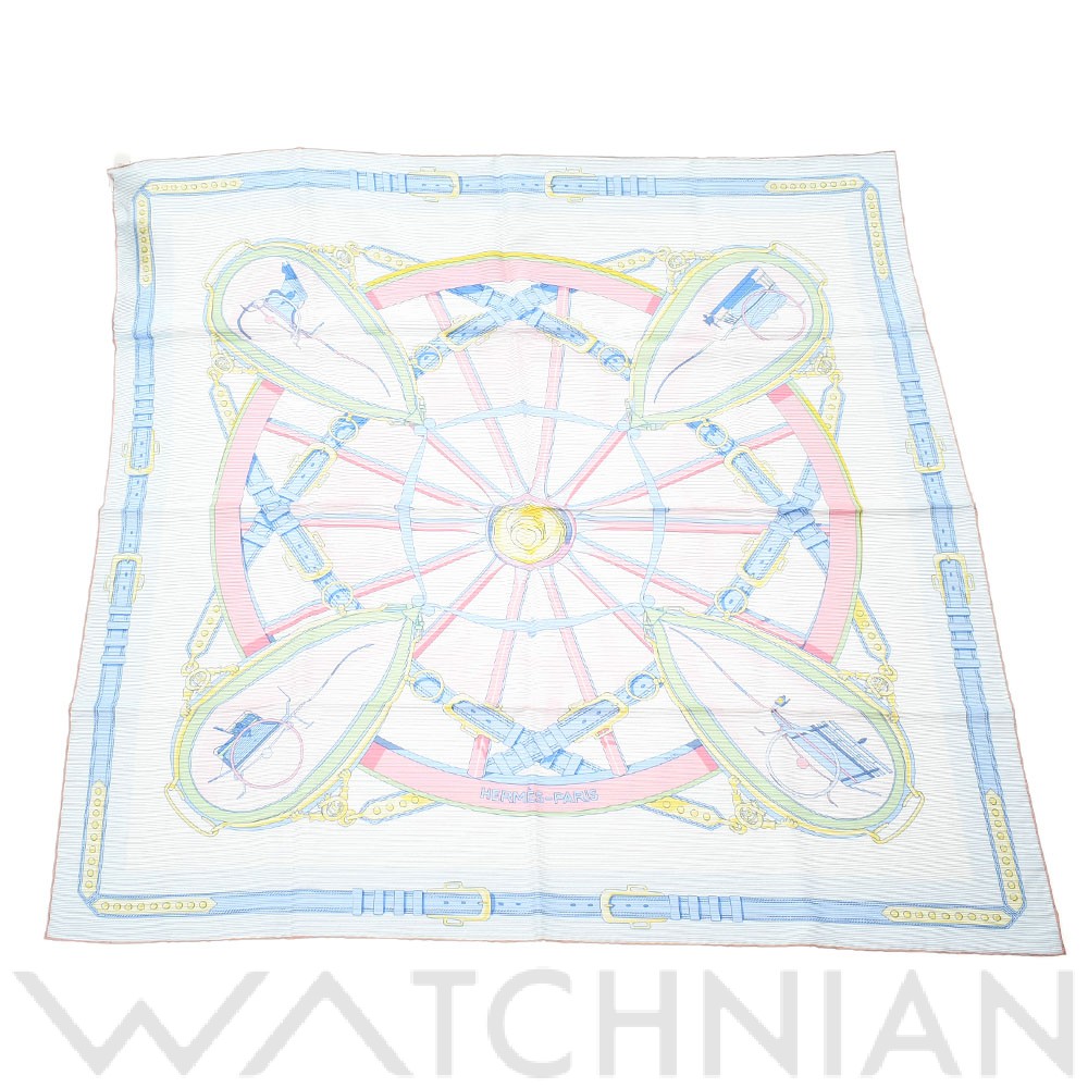 エルメス / HERMES カレ 90 CHEMISE EN ROUE LIBRE ブルー/ローズ シルク100％ レディース 【未使用】【other】