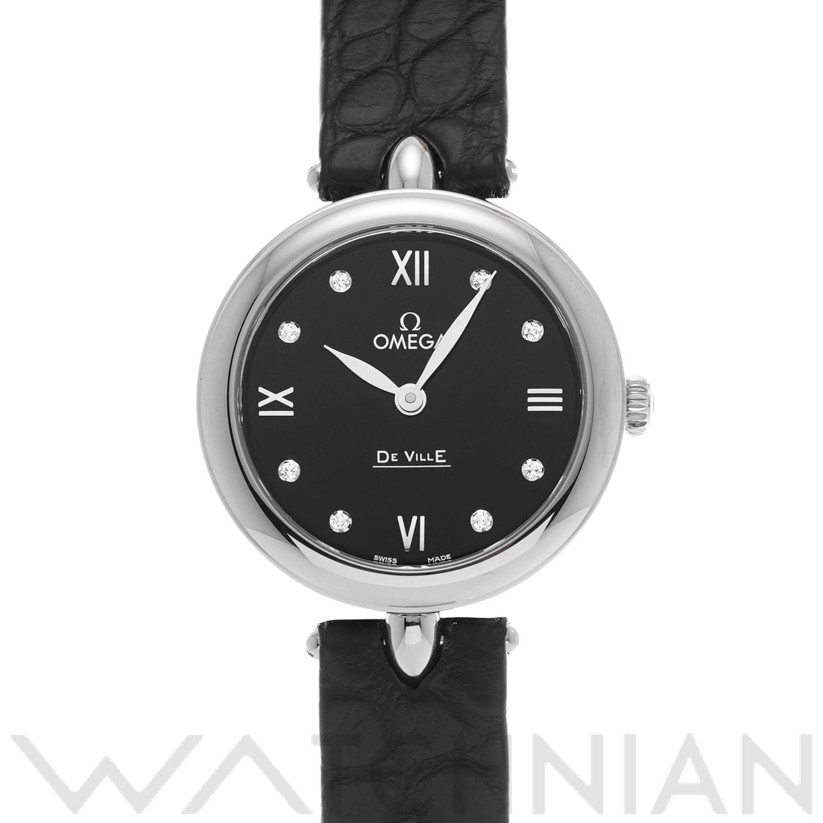 デ・ヴィル プレステージ クォーツ デュードロップ 424.13.27.60.51.001 ブラックラッカー/ダイヤモンド オメガ OMEGA レディース 【中古】