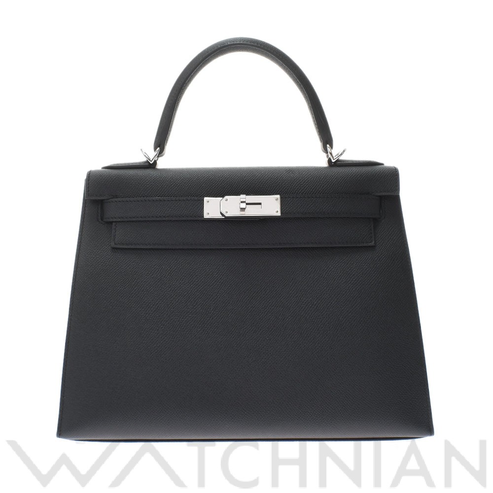 ケリー 28 外縫い 2WAY 黒/パラジウム金具 ヴォーエプソン HERMES エルメス レディース 【中古】