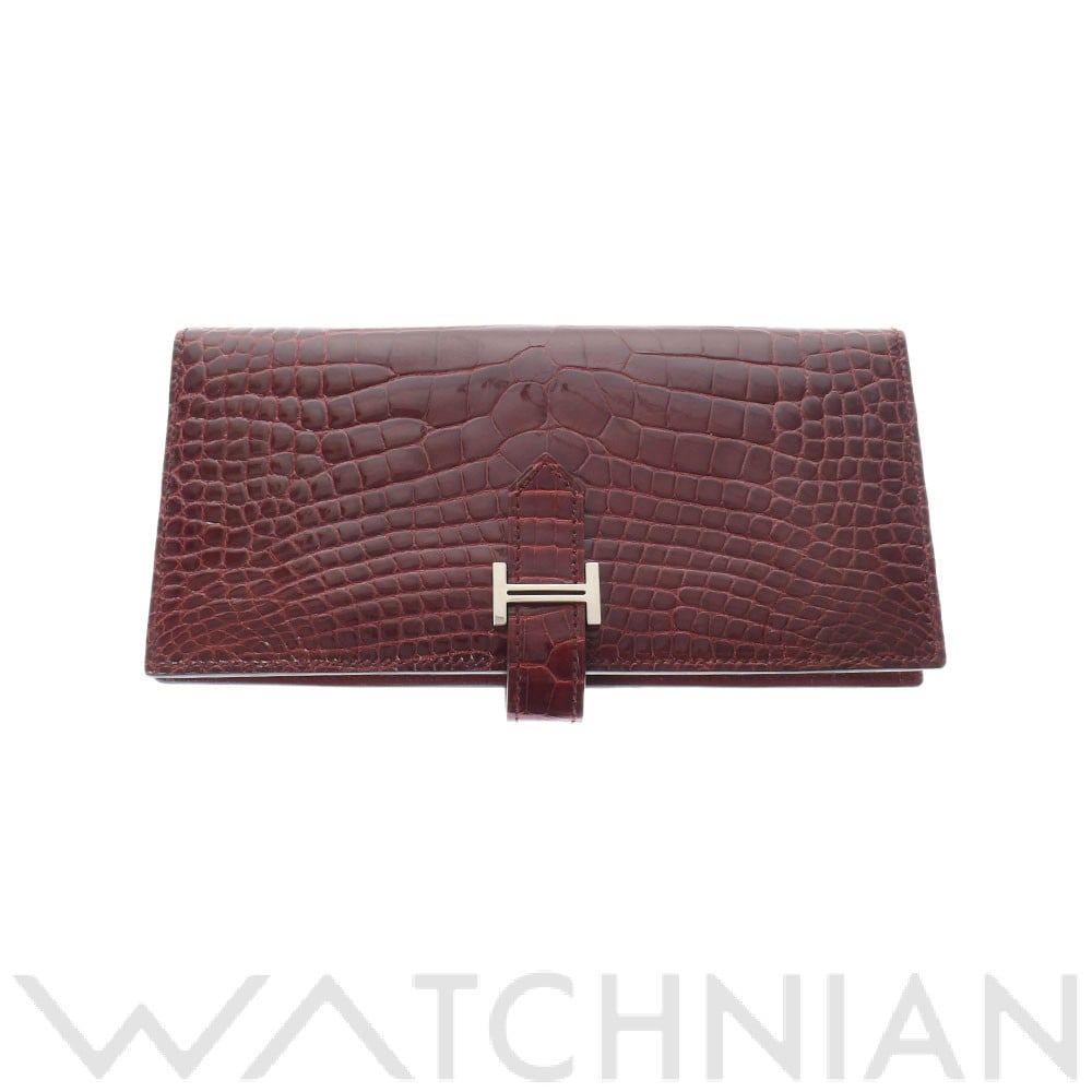 エルメス ベアンスフレ ルージュH/パラジウム金具 アリゲーターシャイニー レディース 財布 【中古】【purse】