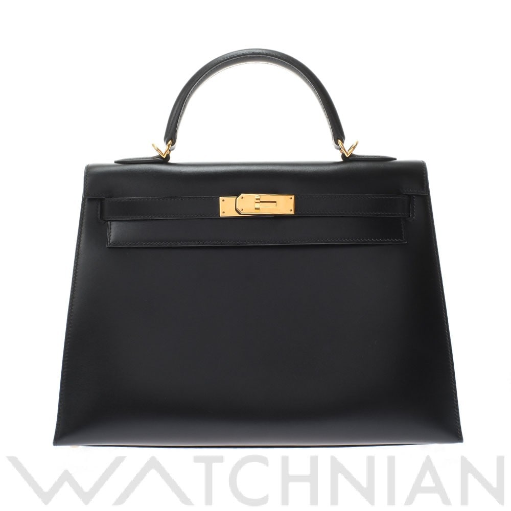 ケリー32 外縫い 2WAY ブラック/ゴールド金具 ボックスカーフ HERMES エルメス レディース 【中古】