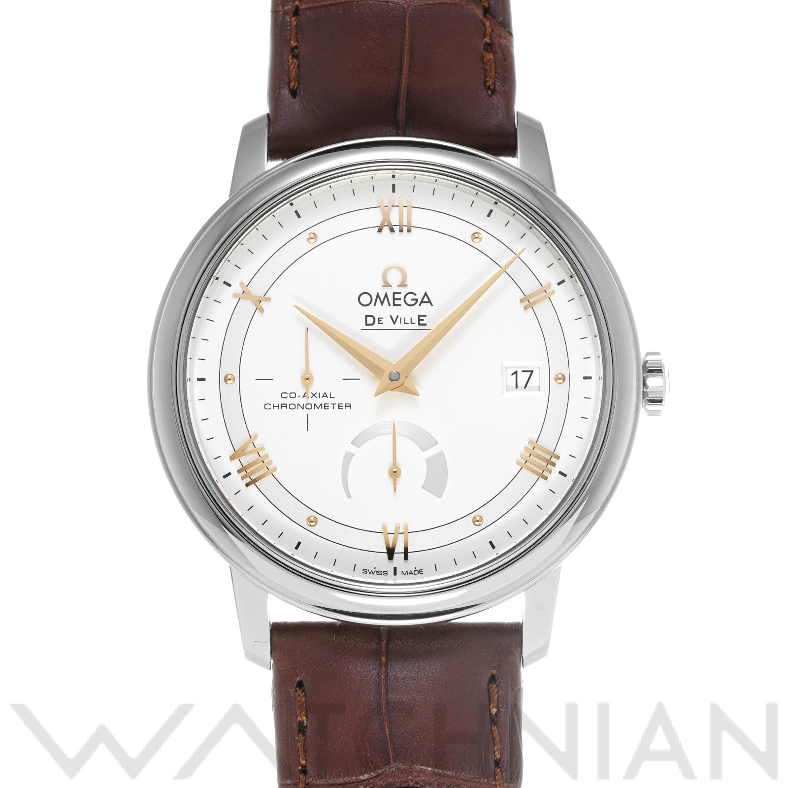 デ・ヴィル プレステージ コーアクシャル パワーリザーブ 424.13.40.21.02.002 シルバー オメガ OMEGA メンズ 【中古】