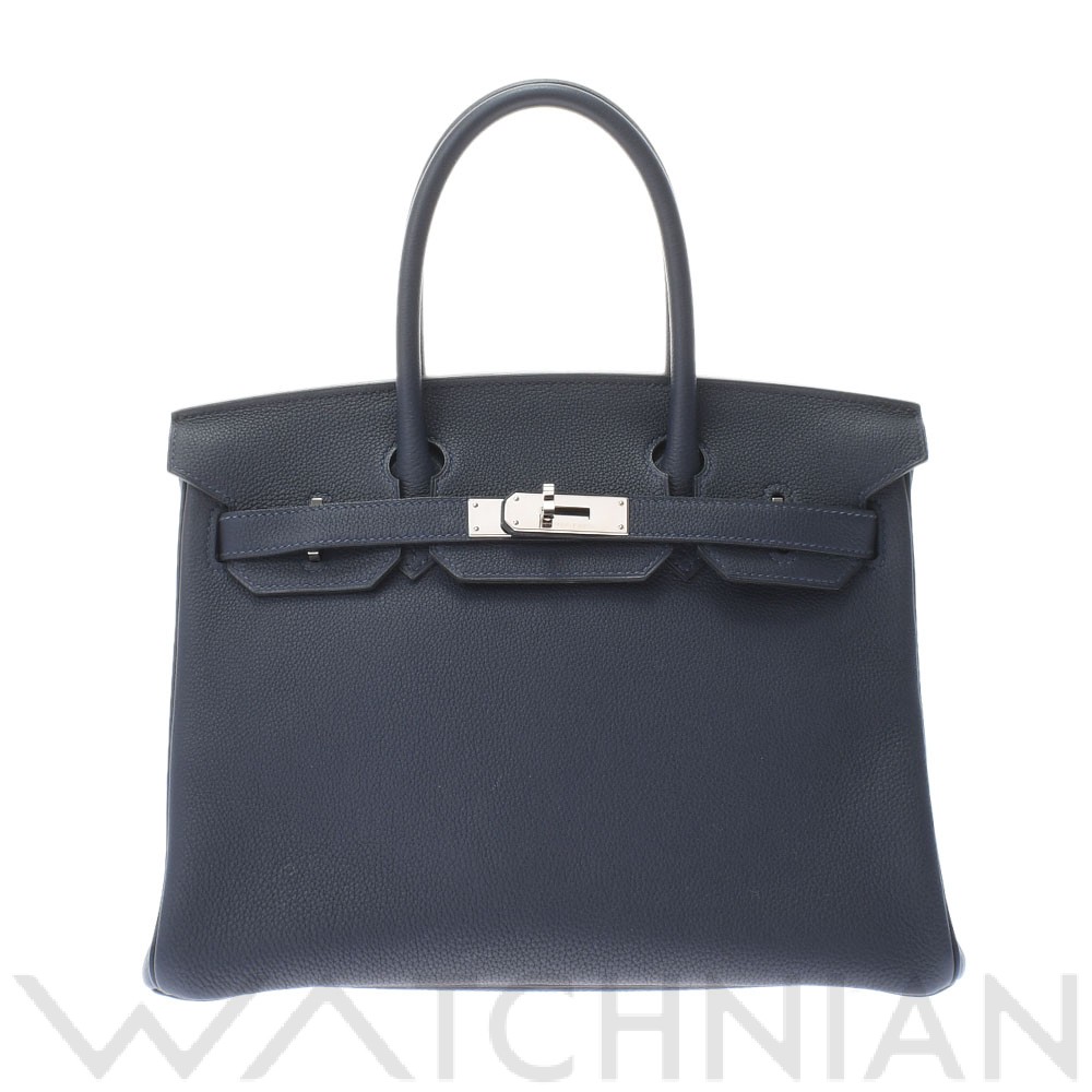 バーキン 30 ヴェルソ ブルーニュイ/ オレンジポピー/パラジウム金具 トゴ HERMES エルメス レディース 【中古】