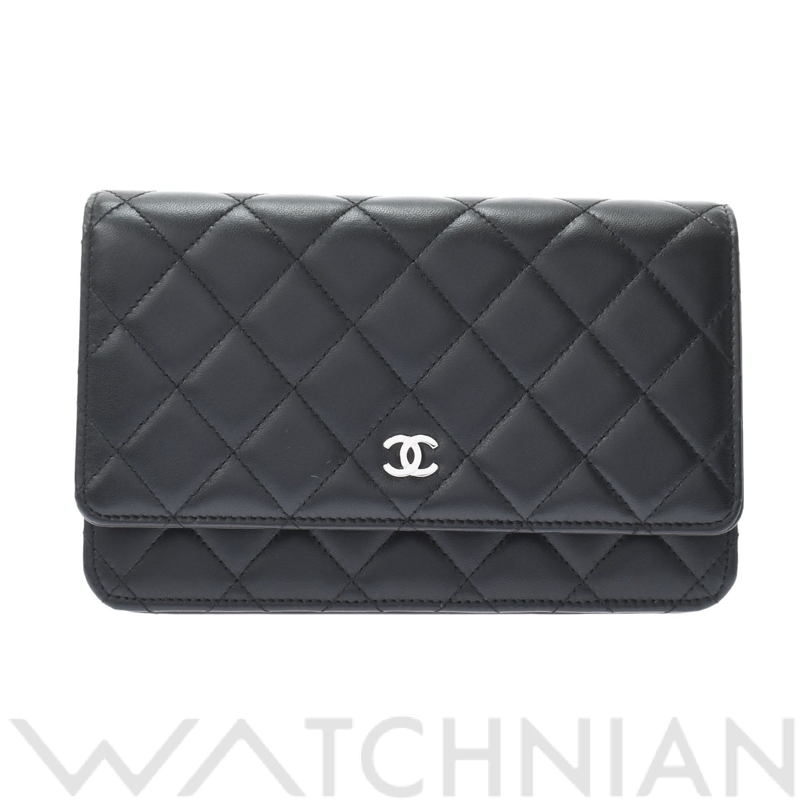 シャネル マトラッセ チェーンウォレット ブラック/シルバー金具 AP0250 ラムスキン レディース バッグ 【中古】【bag】