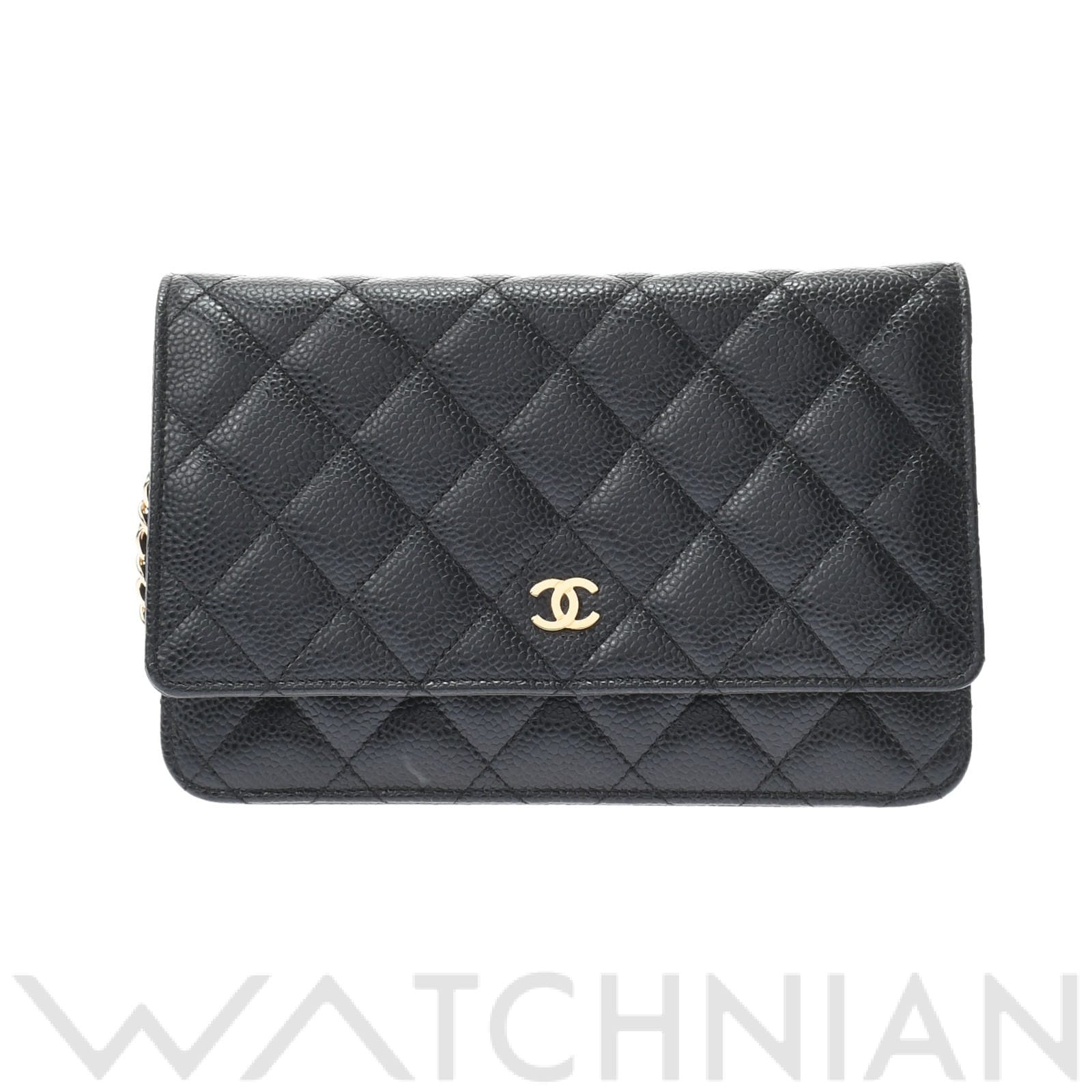 マトラッセ チェーンウォレット 黒/ゴールド金具 A33814 キャビアスキン CHANEL シャネル レディース 【中古】