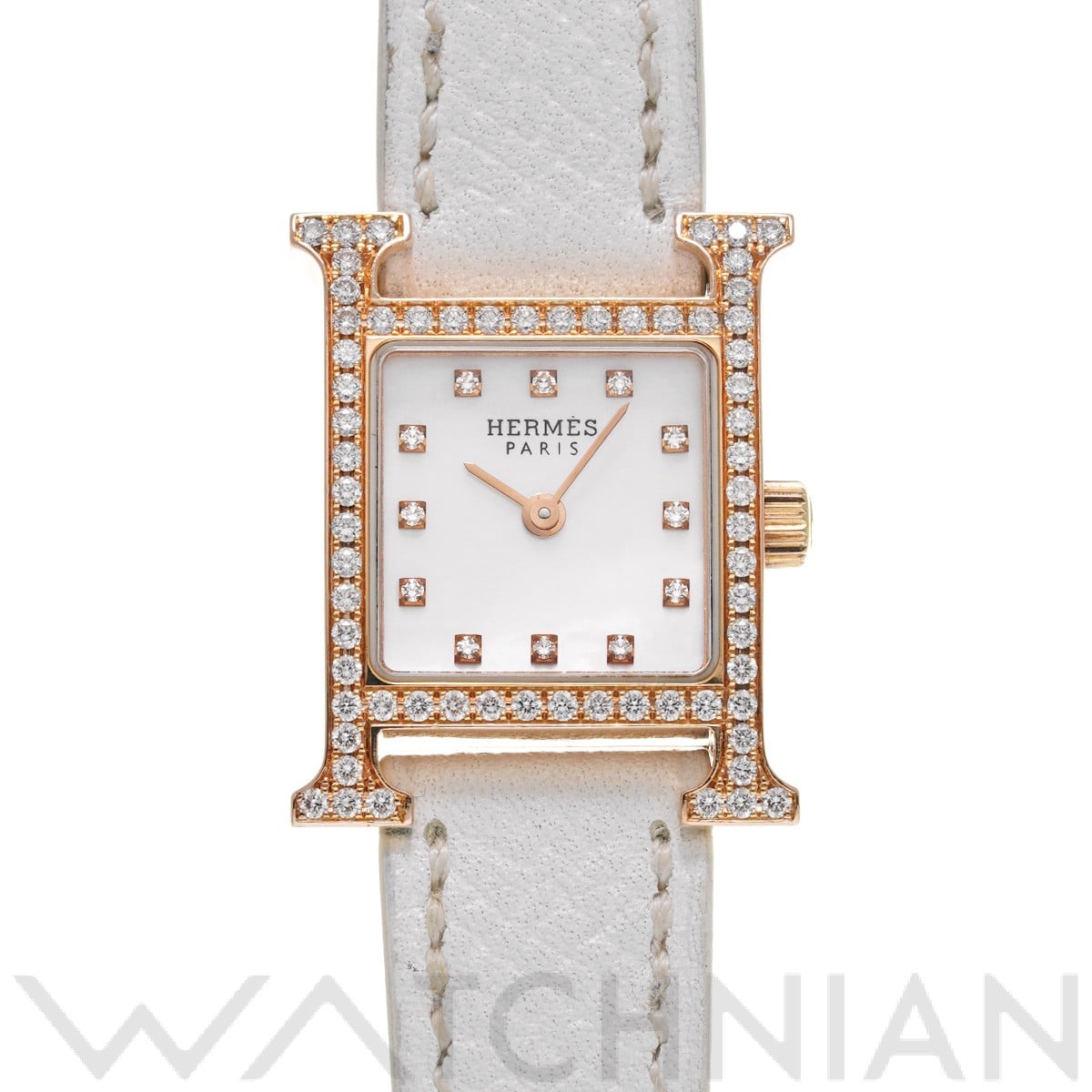 Hウォッチ ミニ HH1.171.283/UNO ホワイトシェル/ダイヤモンド エルメス HERMES レディース 【中古】