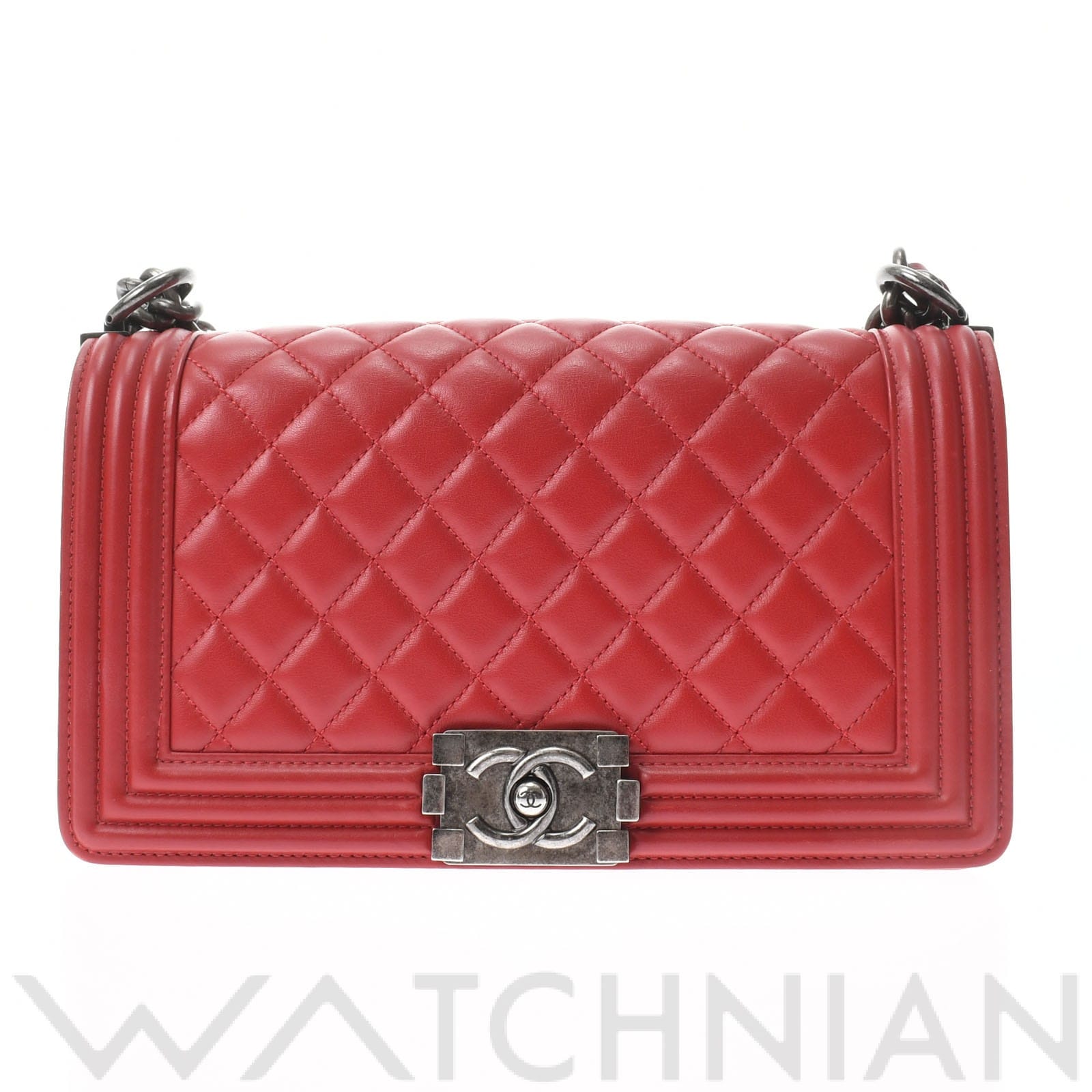 ボーイシャネル チェーンショルダー 25 レッド A67086 ラムスキン CHANEL シャネル レディース 【中古】