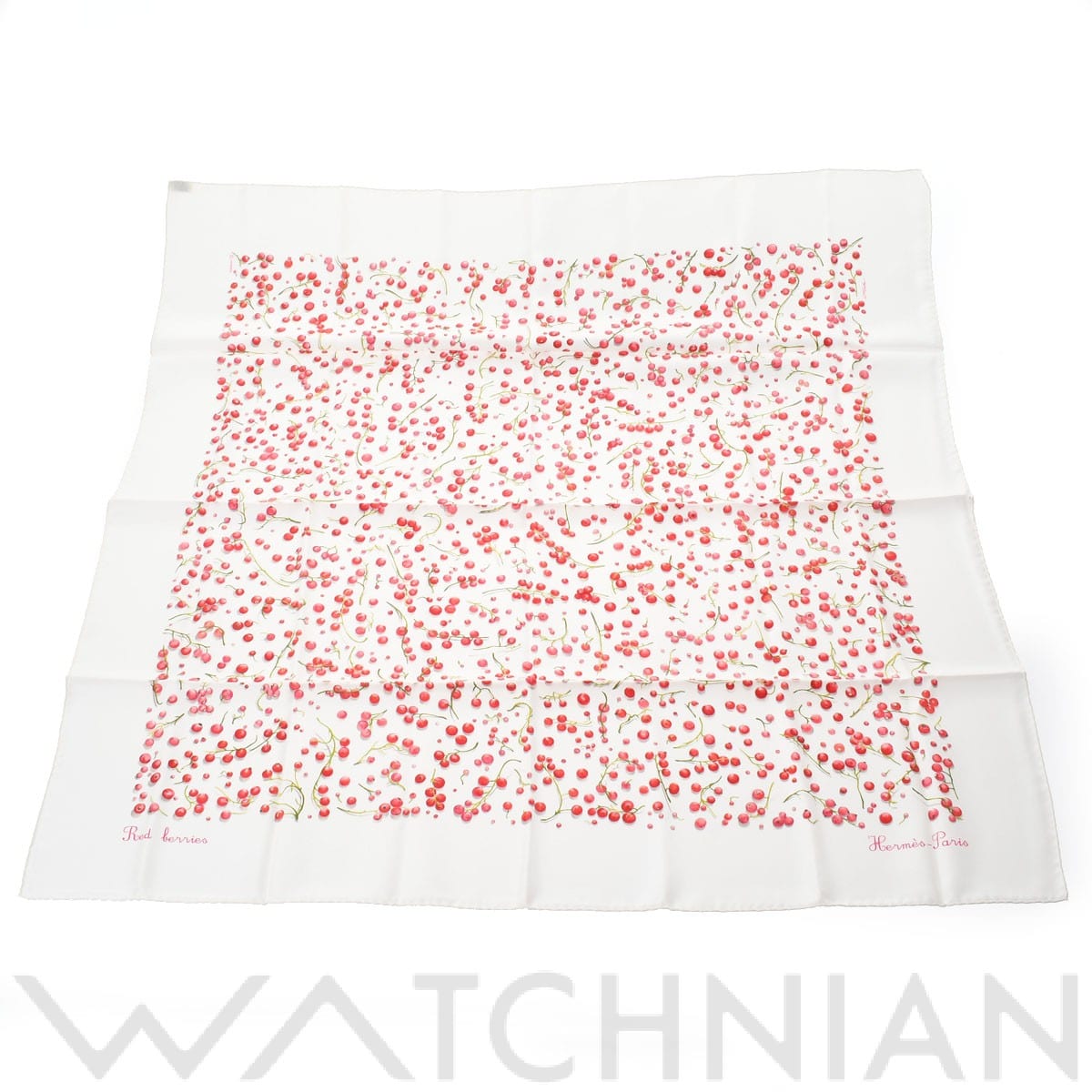 エルメス / HERMES カレ 90 Red berries ホワイト シルク100％ レディース 【中古】【other】