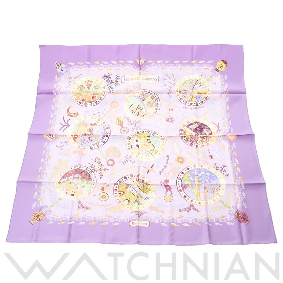 エルメス / HERMES カレ 90 Escales Mediterraneennes  パープル シルク100％ レディース 【中古】【other】