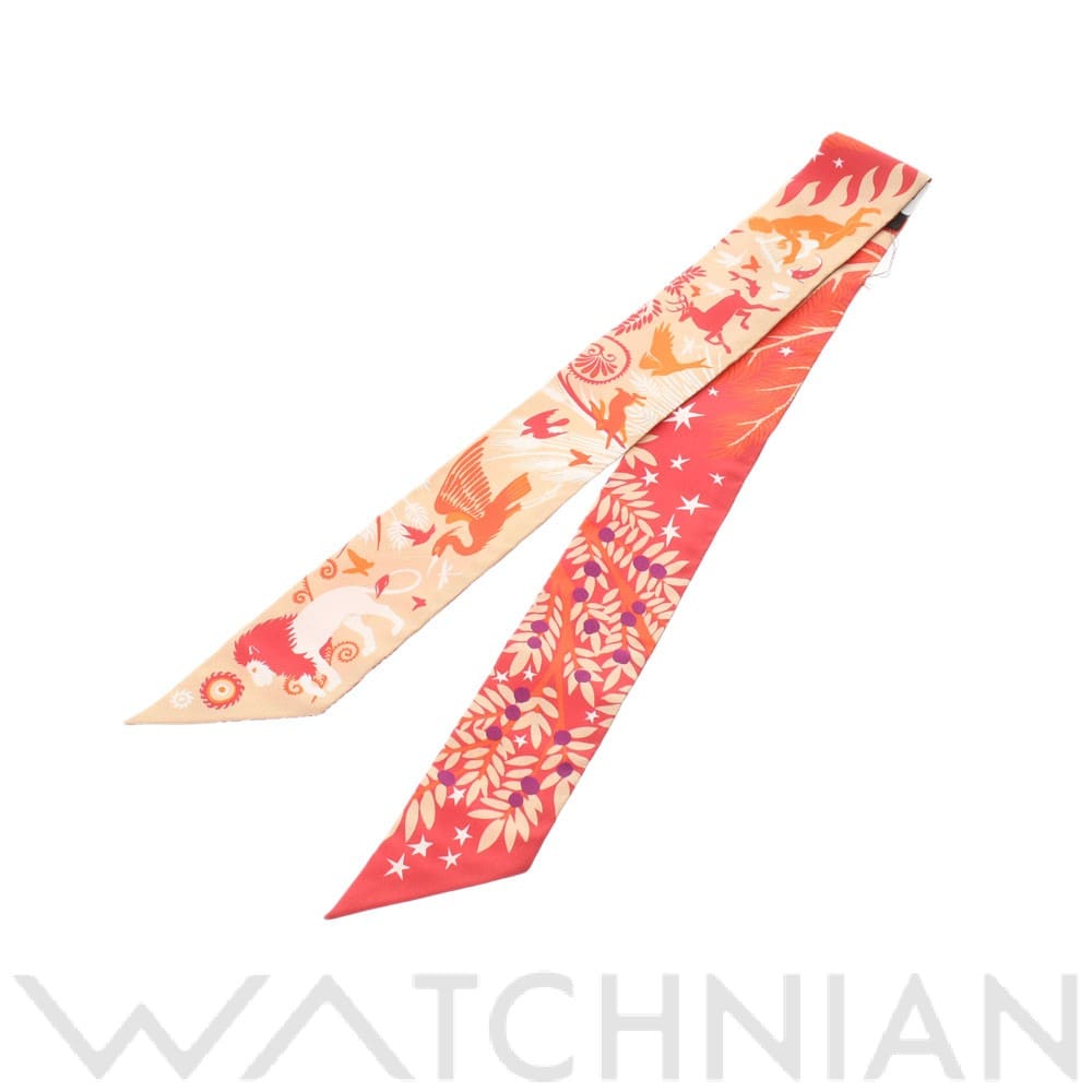 エルメス / HERMES ツイリー LE CHARME ORPHEE バーミリオン/ベージュ シルク100％ レディース 【新品】【other】