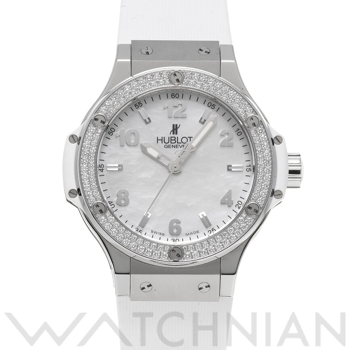 ビッグバン オールホワイト ダイヤモンド マザーオブパール 361.SE.6010.RW.1104 ホワイトシェル ウブロ HUBLOT レディース 【中古】