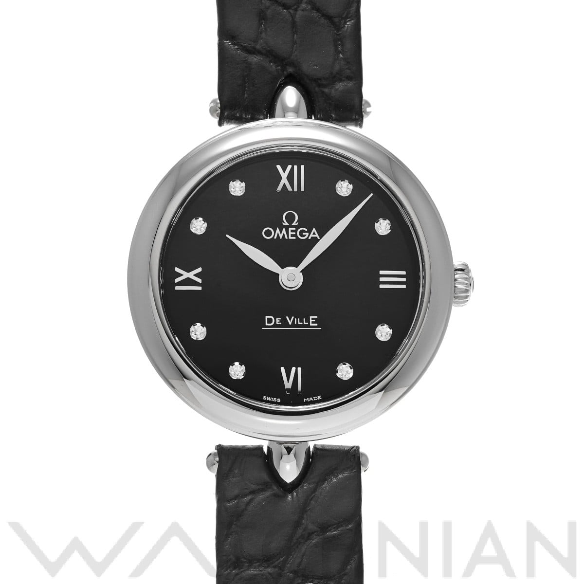デ・ヴィル プレステージ クォーツ デュードロップ 424.13.27.60.51.001 ブラック/ダイヤモンド オメガ OMEGA レディース 【中古】