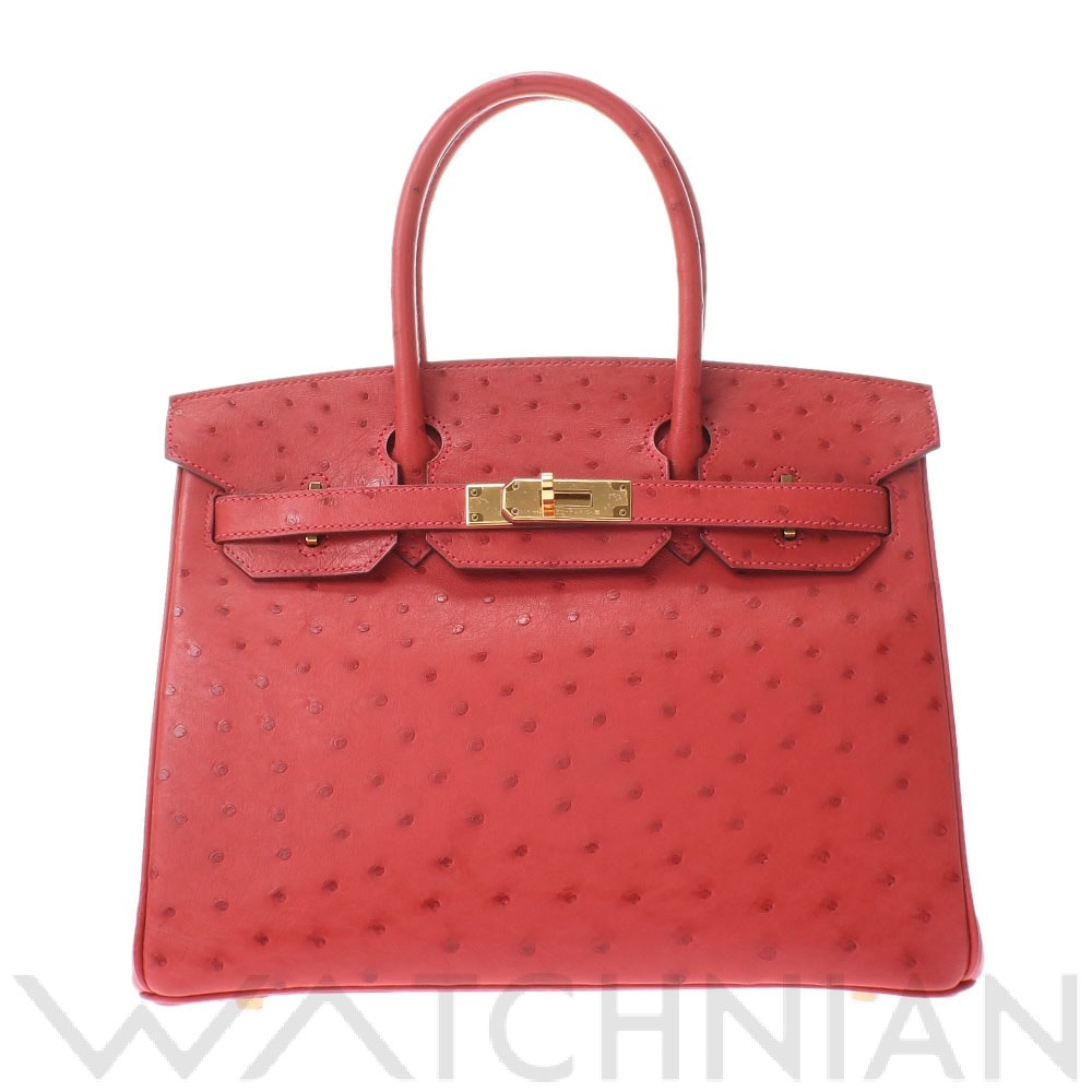 エルメス バーキン 30 ルージュヴィフ/ゴールド金具 オーストリッチ レディース バッグ 【中古】【bag】