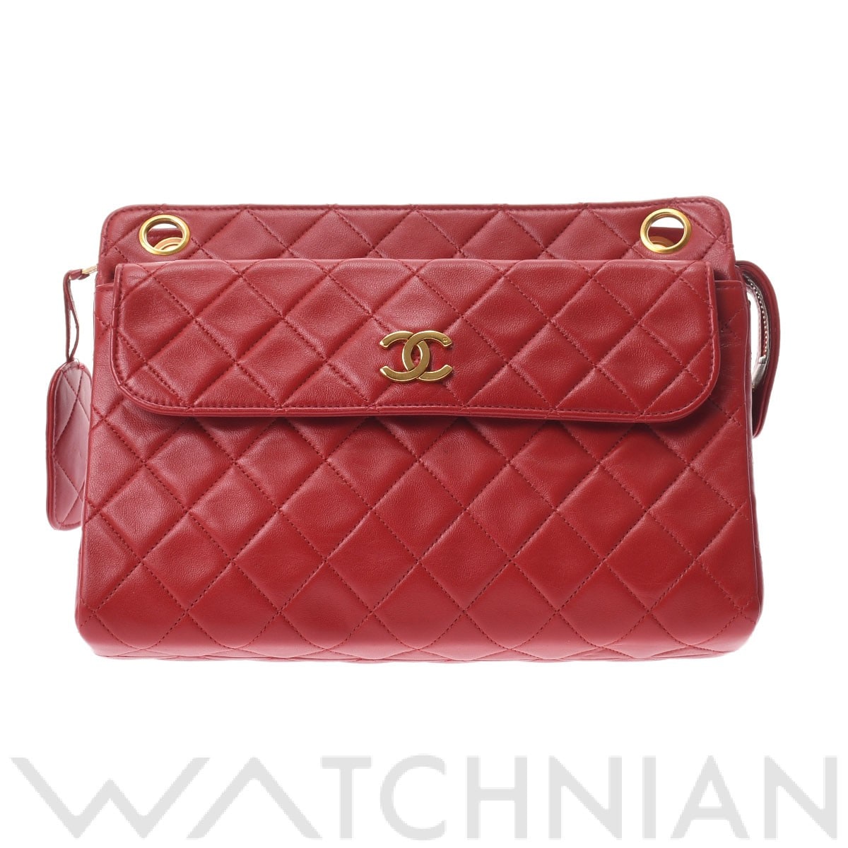 シャネル マトラッセ チェーントート レッド/ゴールド金具 ラムスキン レディース バッグ 【中古】【bag】