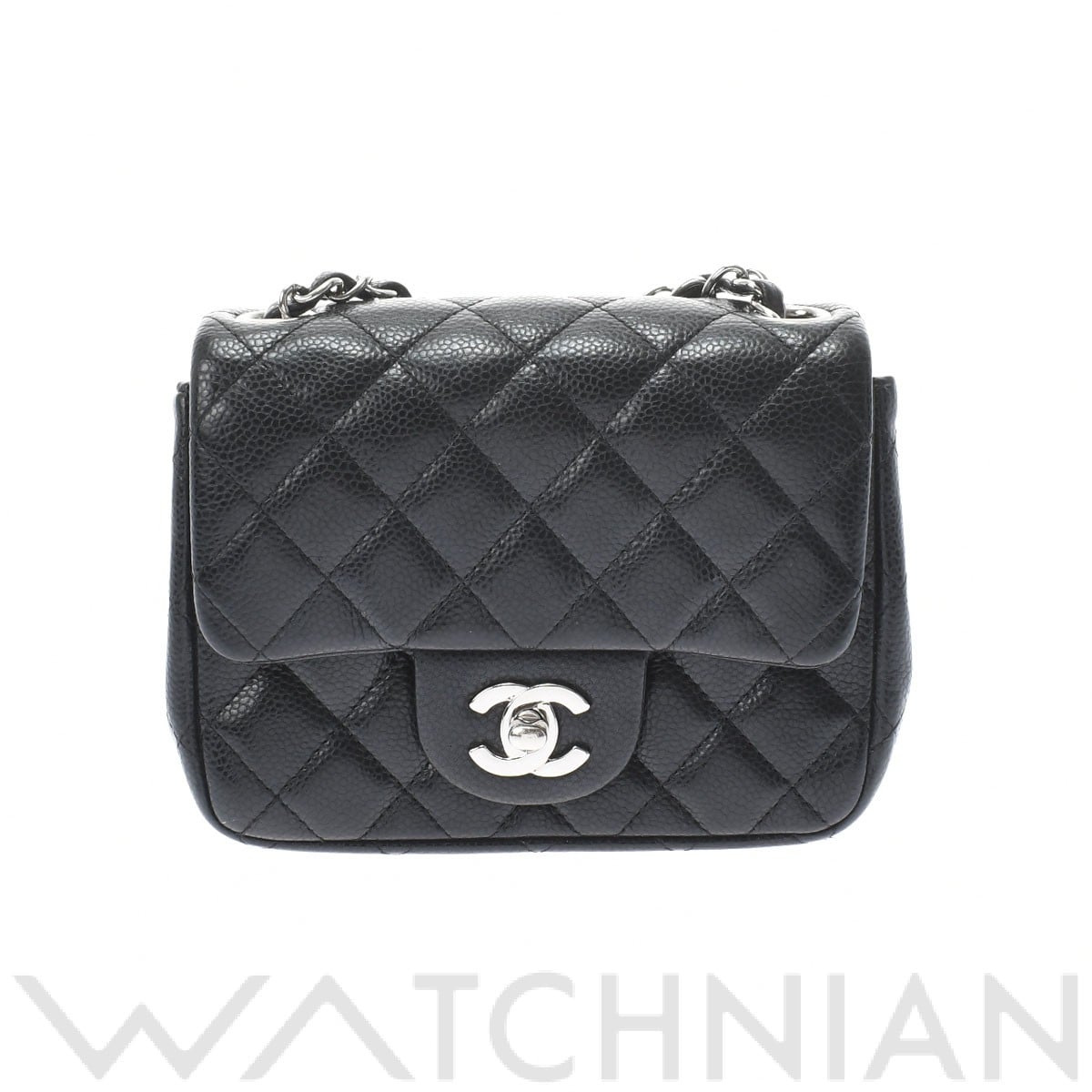 マトラッセ ミニフラップバッグ 17 ブラック/シルバー金具 A35200 キャビアスキン CHANEL シャネル レディース 【中古】