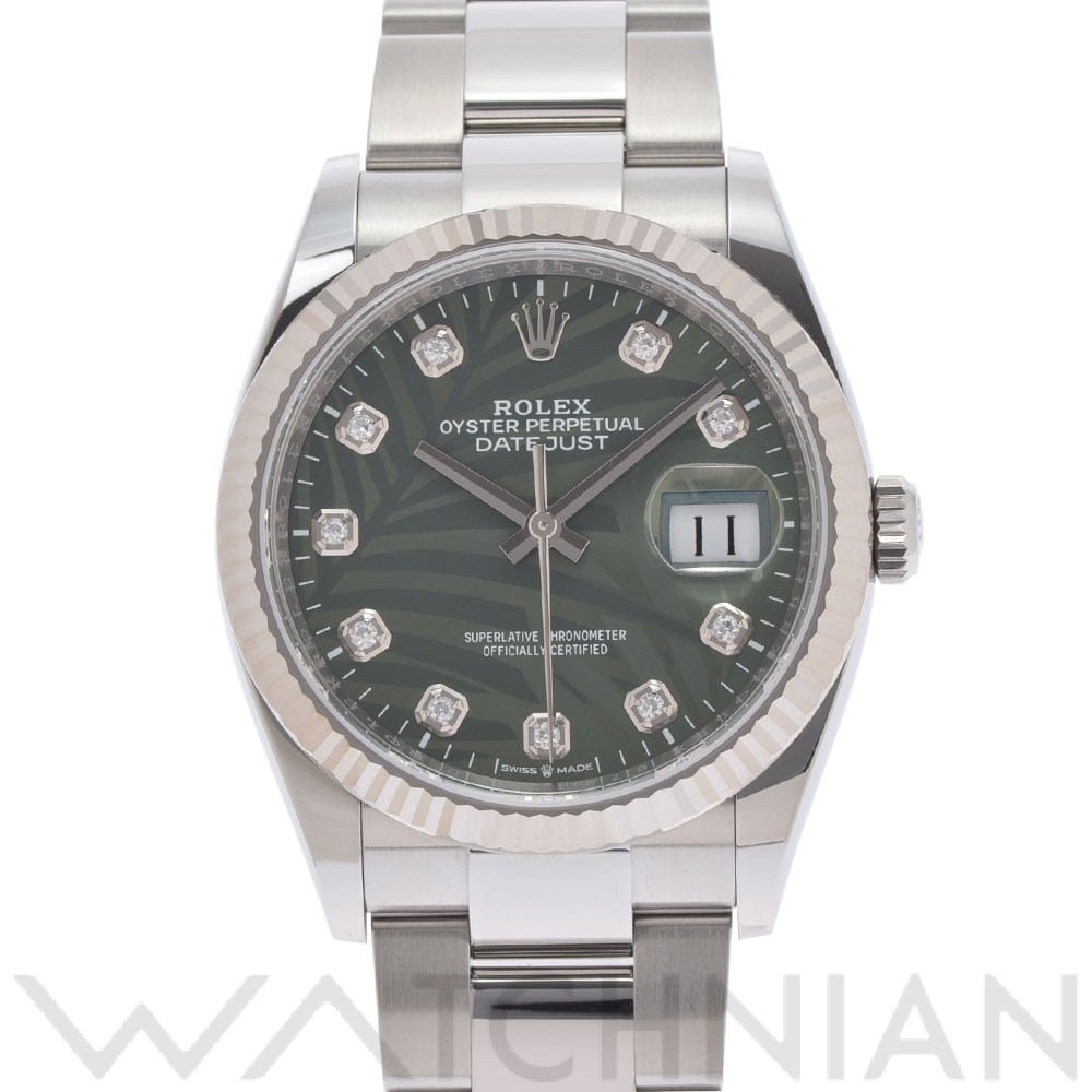 ロレックス デイトジャスト 36 126234G オリーブグリーン パームモチーフ/ダイヤモンド メンズ 時計 【中古】【wristwatch】