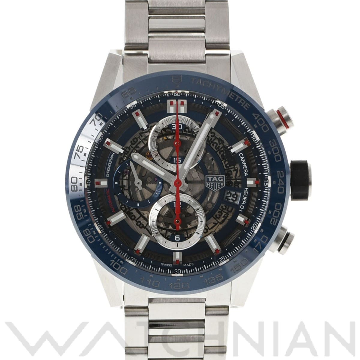 タグ ホイヤー / TAG HEUER カレラ キャリバーホイヤー01 クロノグラフ CAR201T.BA0766 ブルー/スケルトン メンズ 時計 【中古】【wristwatch】