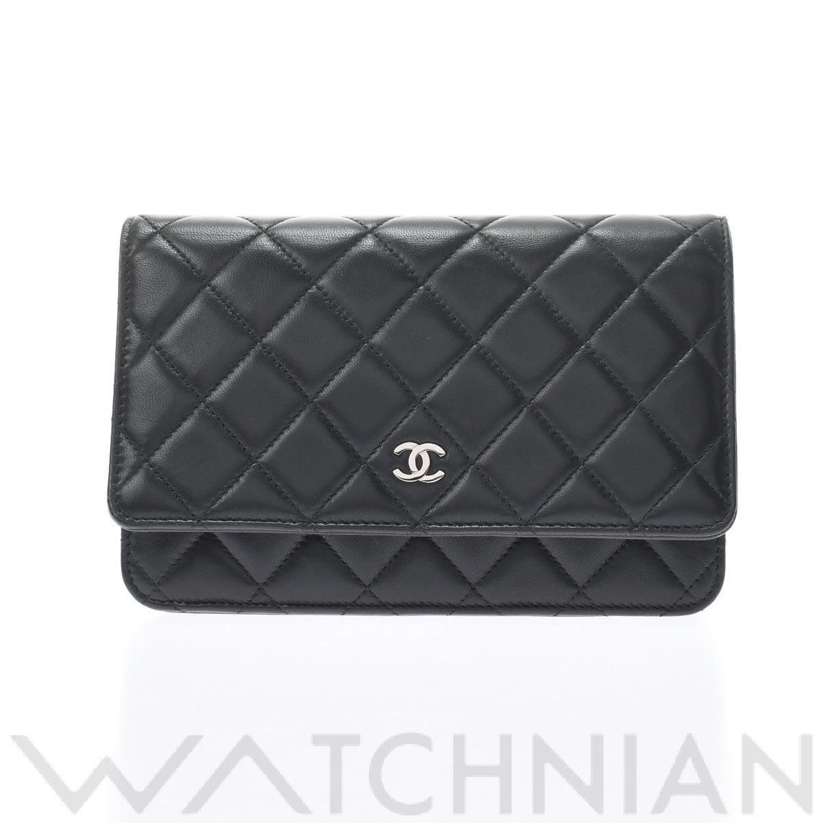 シャネル マトラッセ チェーンウォレット ブラック/シルバー金具 AP0250 ラムスキン レディース バッグ 【中古】【bag】