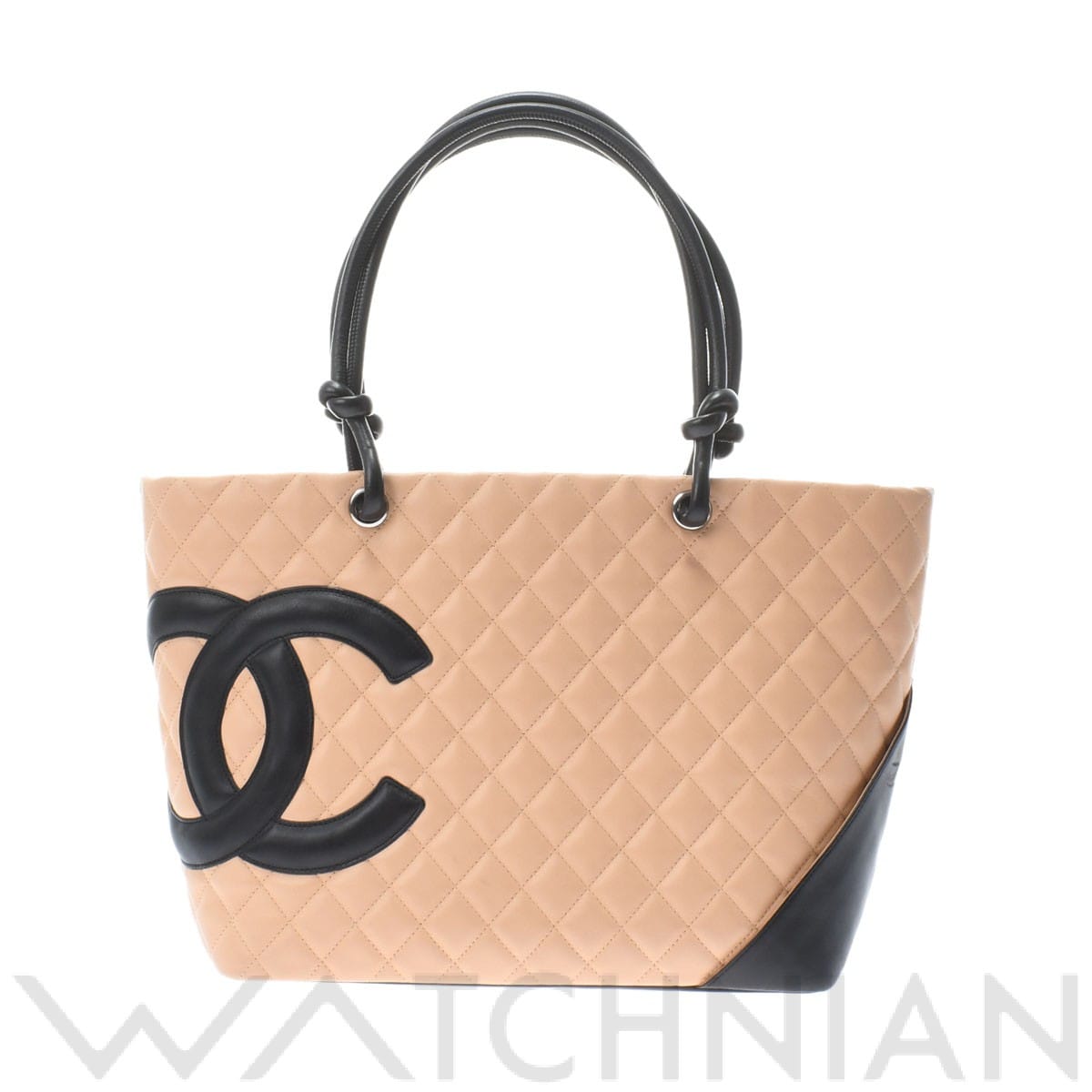 カンボン ラージトート ベージュ/ブラック A25169 カーフスキン CHANEL シャネル レディース 【中古】
